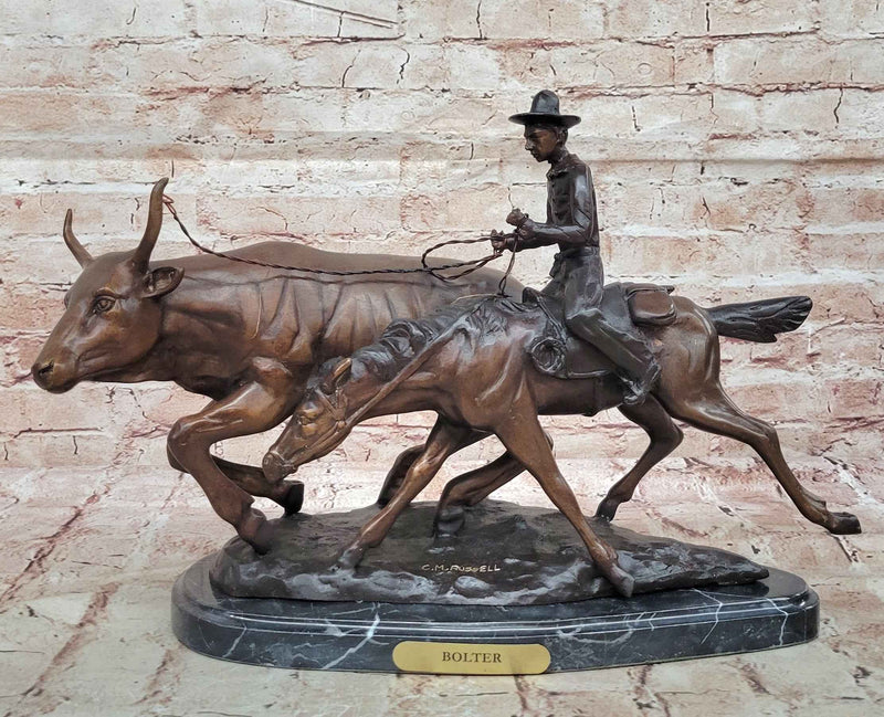 Frederic Remington BOLTER Western Cowboy Cattle Drive Bronze Statue Sculpture 13" x 17"