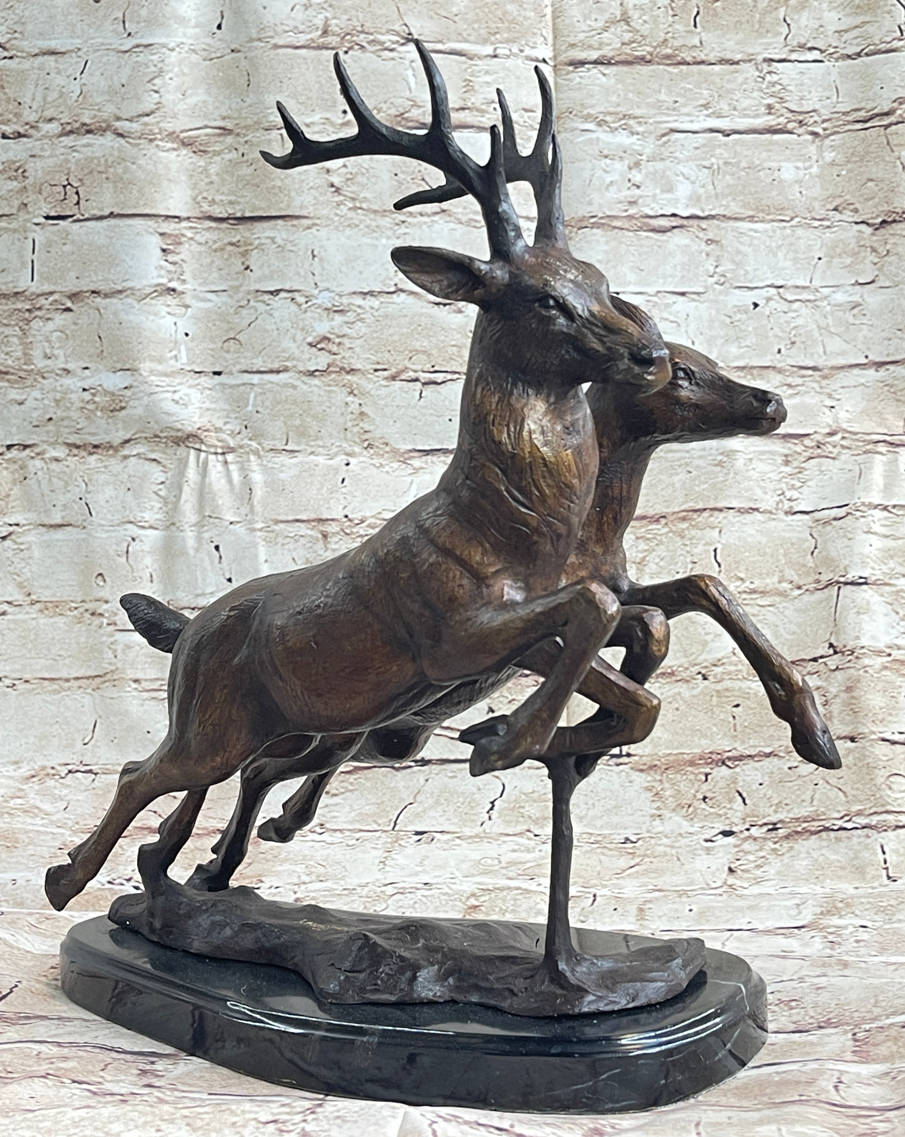 Elk Deer Caribou Buck Stag Wildlife Art Hunting Lodge Camp Bronze Marble Statue