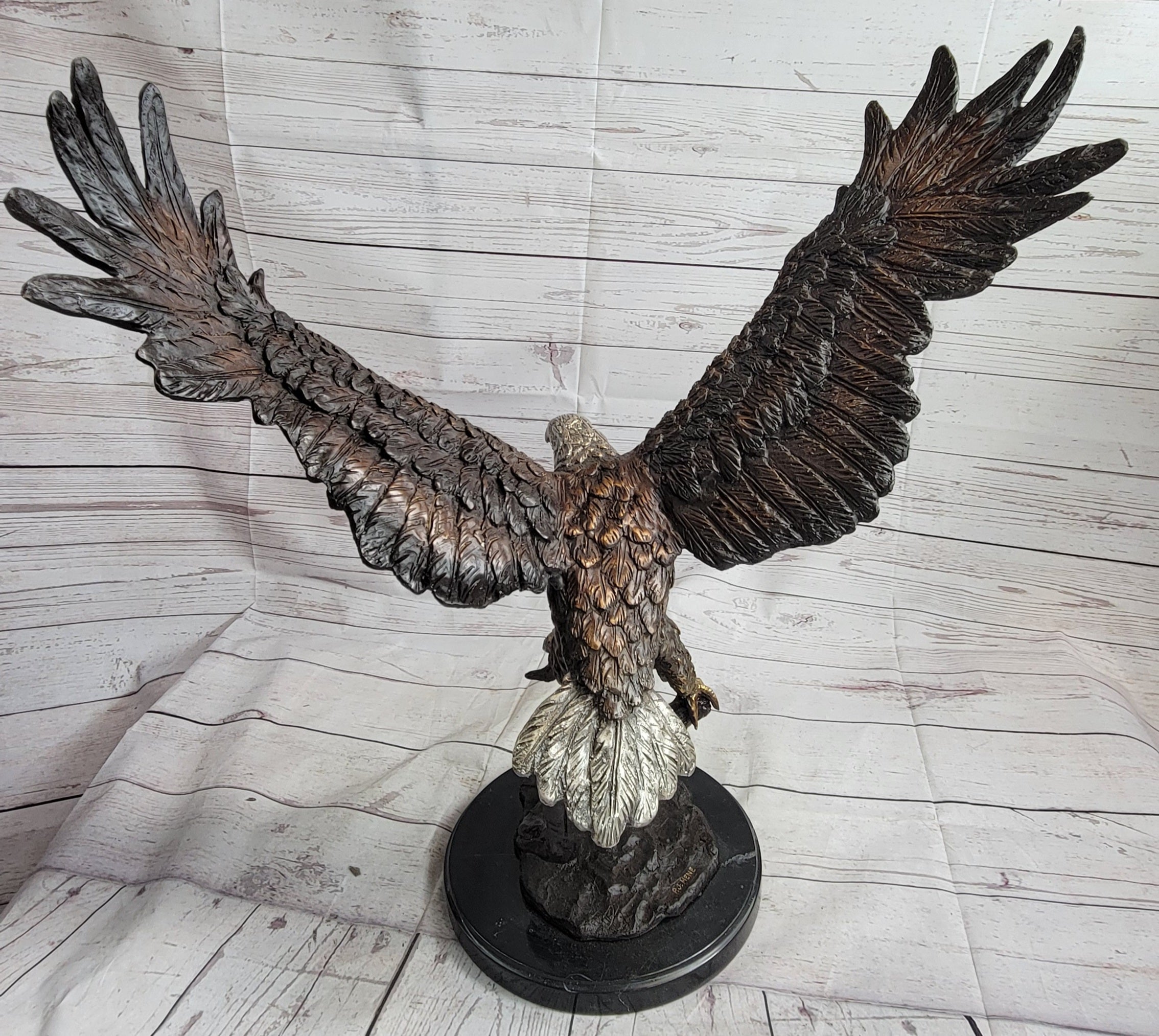 Landing Eagle Bronze Metal Statue Sculpture Indoor Outdoor 23" x 18"