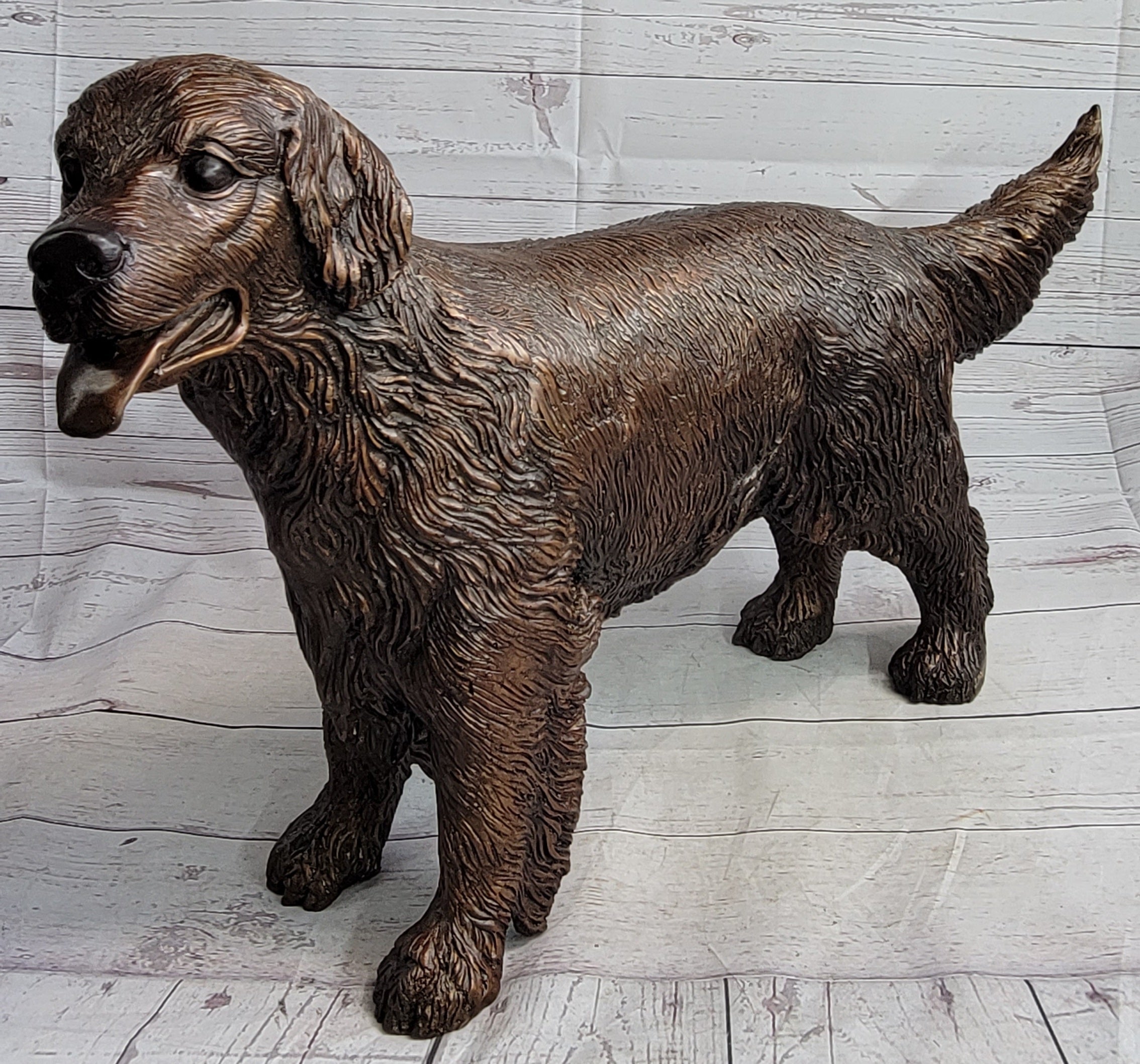Golden Retriever Puppy Dog Bronze Metal Life Size Statue Sculpture 26" x 17"