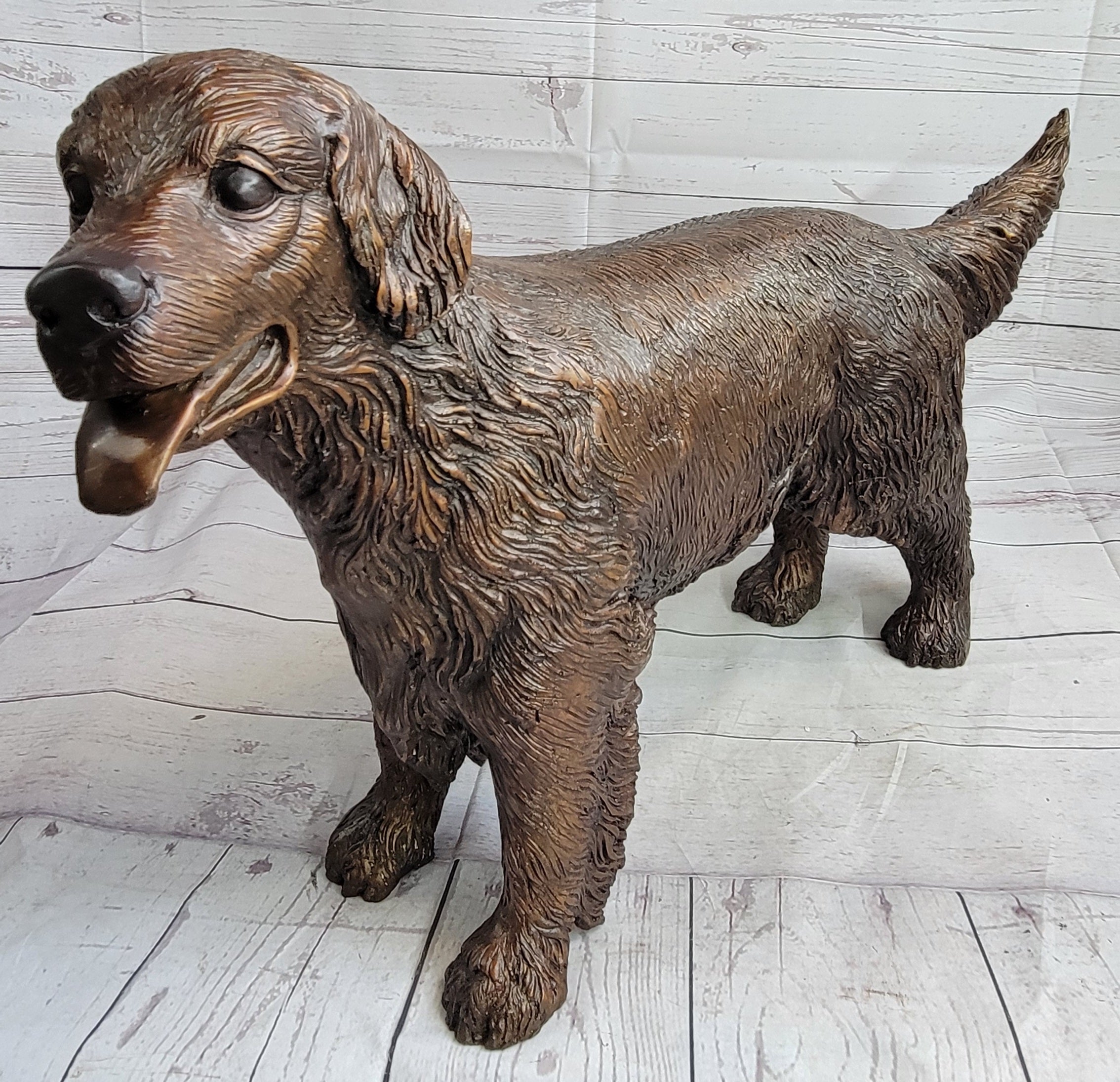Golden Retriever Puppy Dog Bronze Metal Life Size Statue Sculpture 26" x 17"