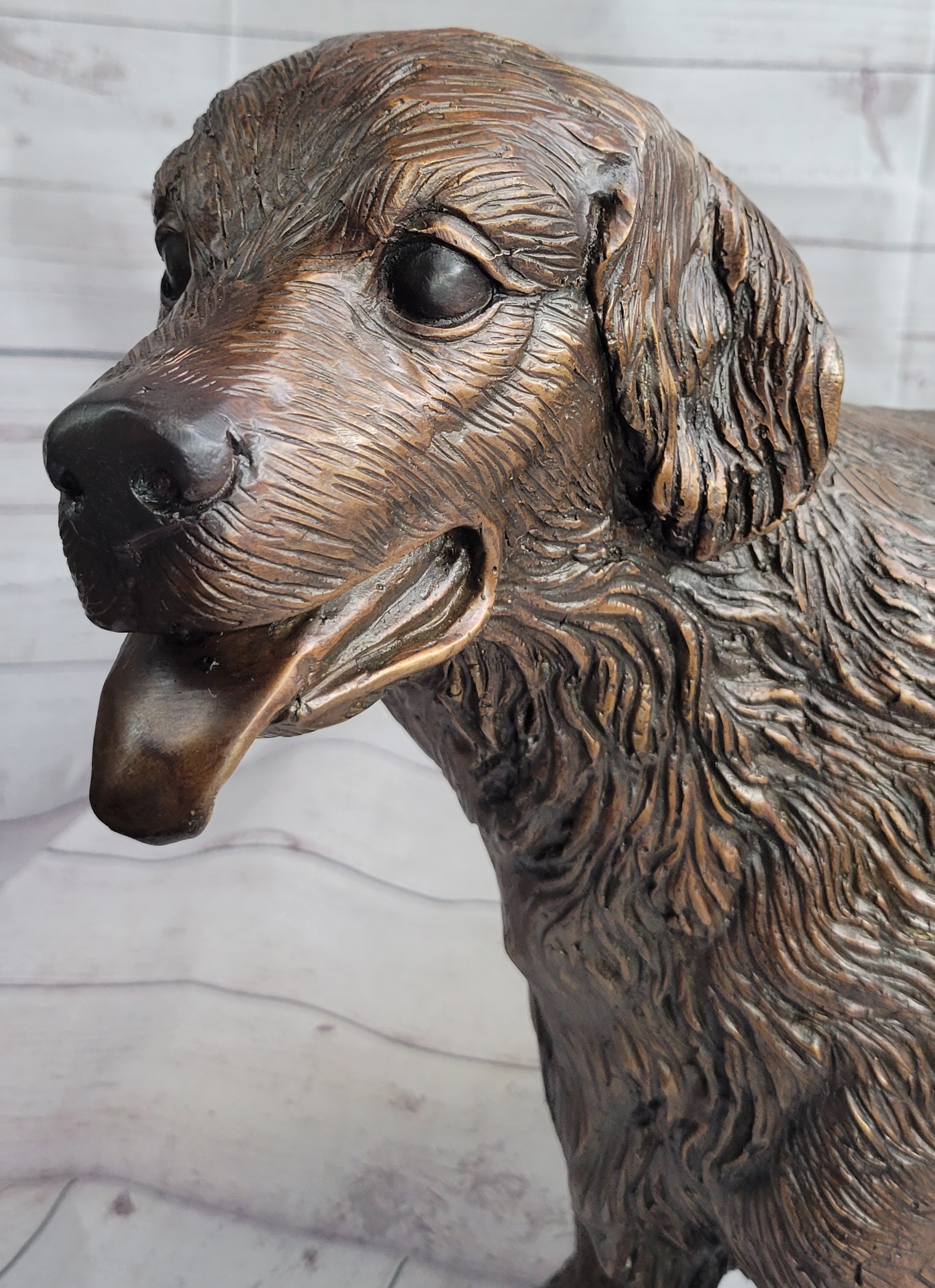 Golden Retriever Puppy Dog Bronze Metal Life Size Statue Sculpture 26" x 17"