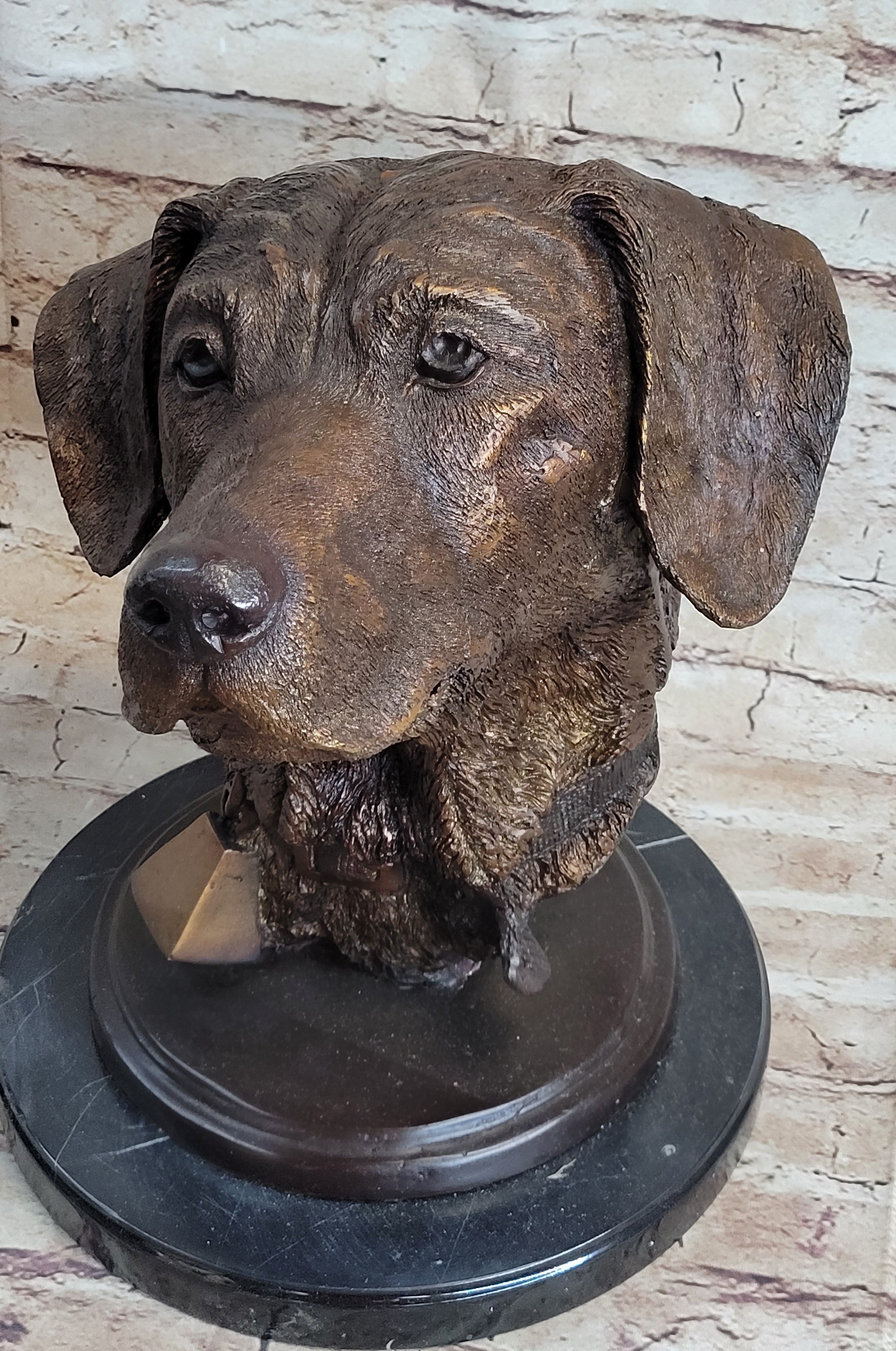 Labrador Retriever Dog Pet Bronze Bust Sculpture Statue Figure on Marble Base