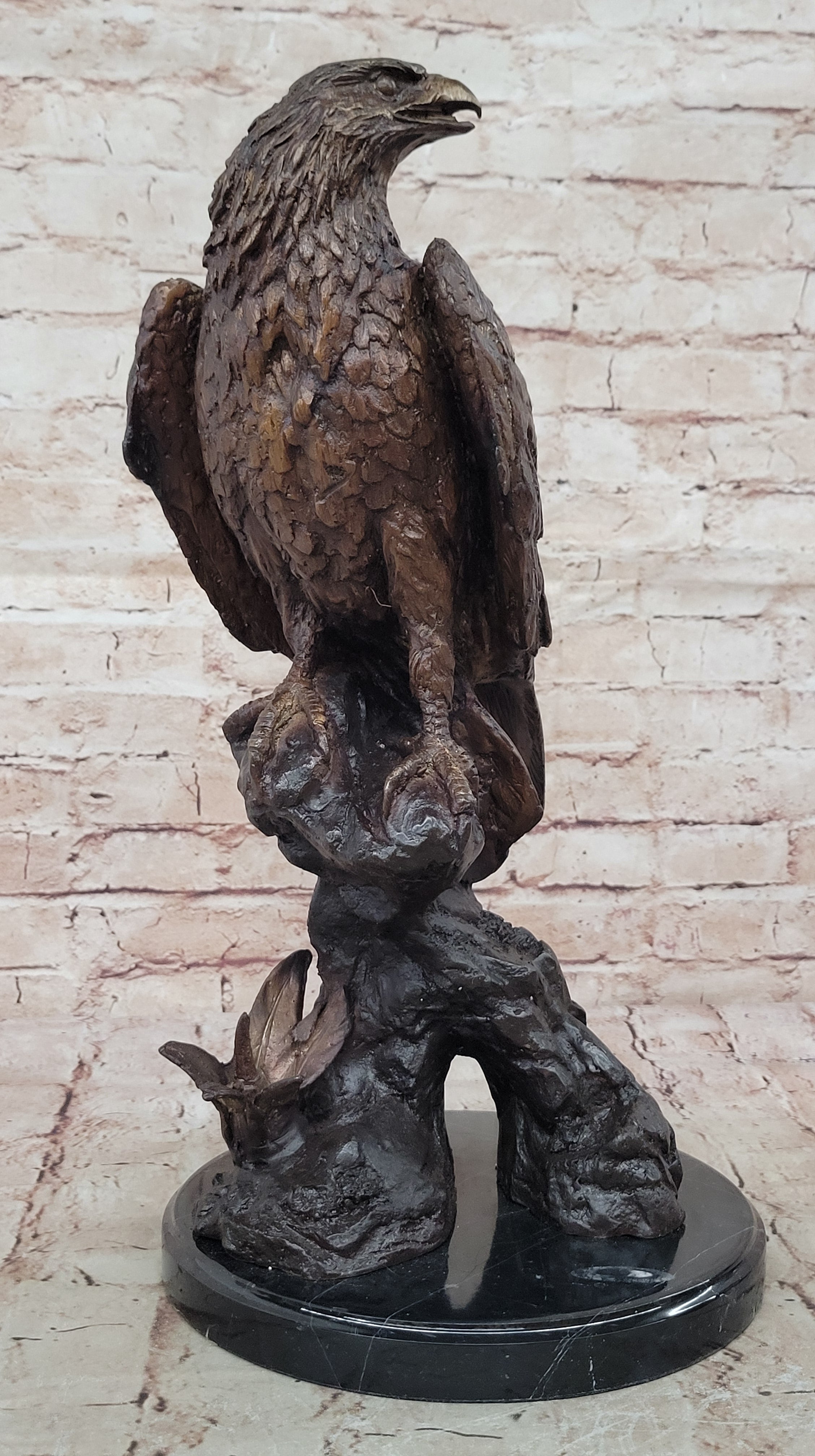 Two Tone American Bald Eagle Bronze Statue Sculpture Figure Marble Base 18" x 9"