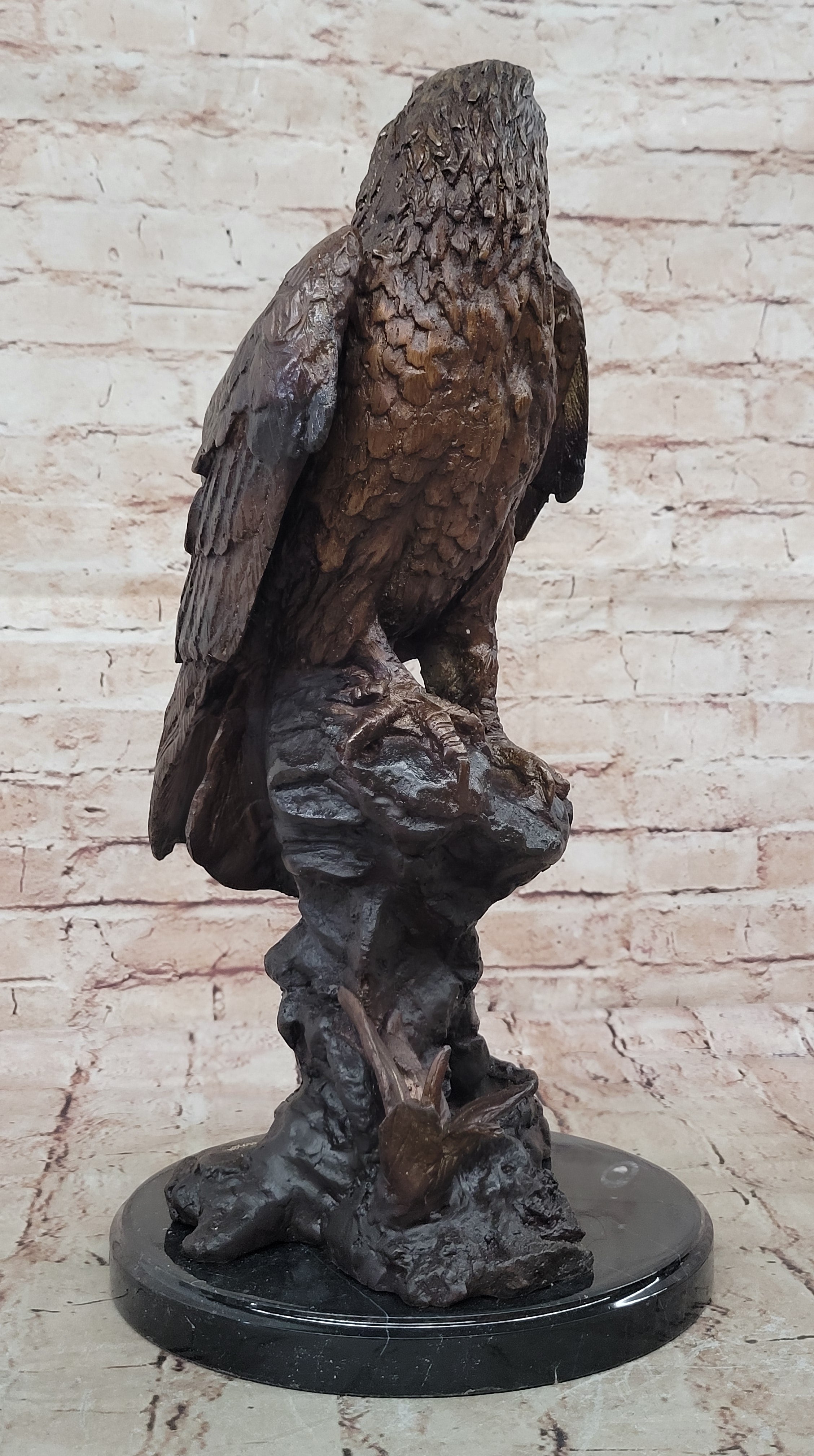 Two Tone American Bald Eagle Bronze Statue Sculpture Figure Marble Base 18" x 9"
