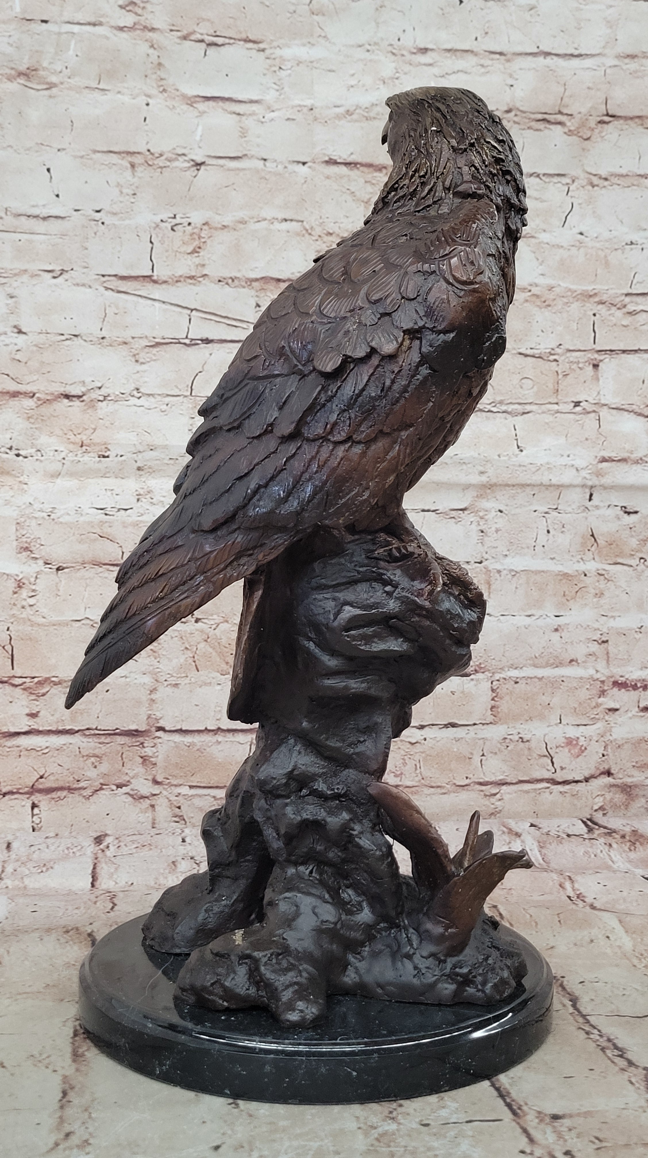 Two Tone American Bald Eagle Bronze Statue Sculpture Figure Marble Base 18" x 9"