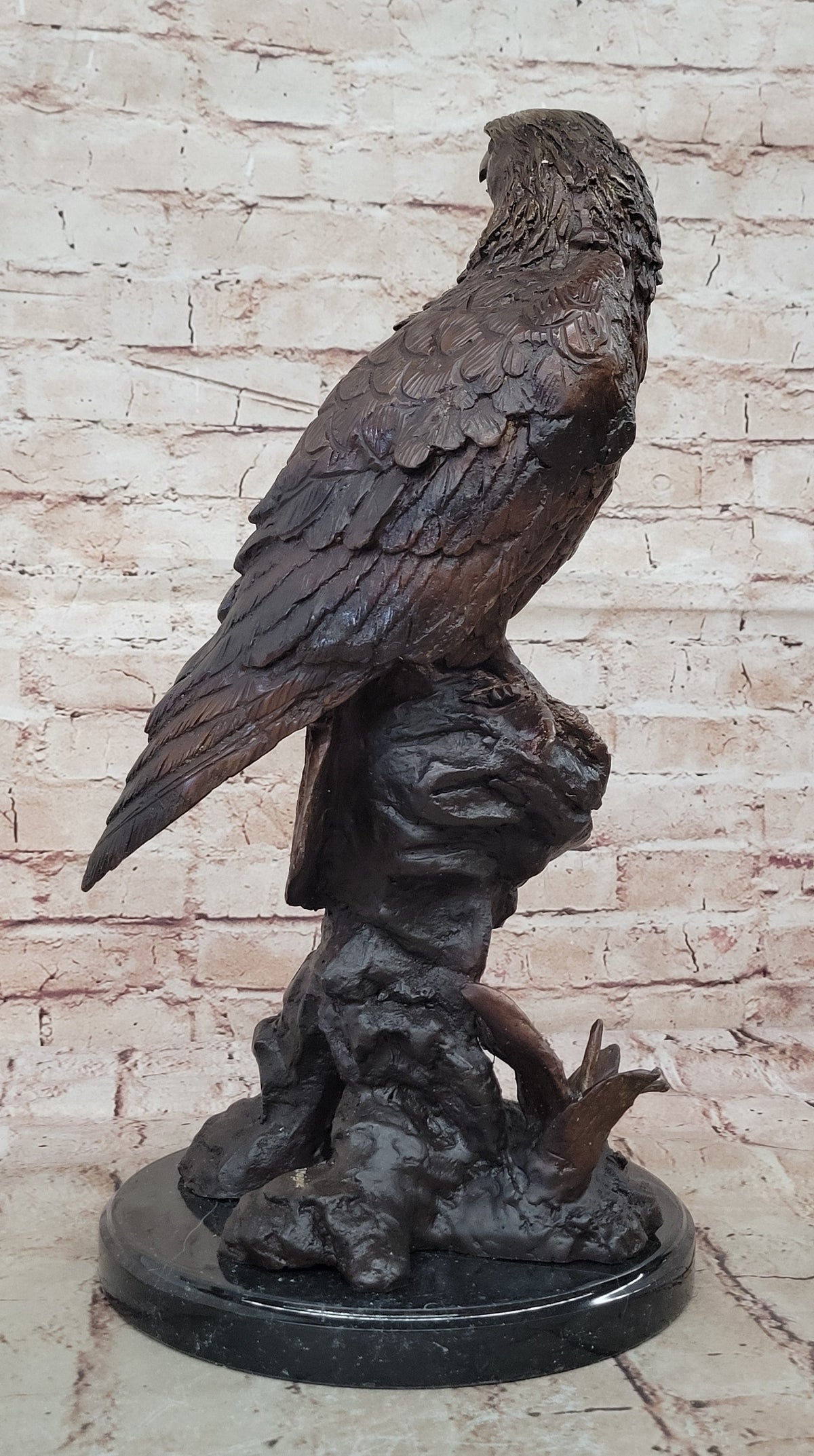 Two Tone American Bald Eagle Bronze Statue Sculpture Figure Marble Base 18" x 9"