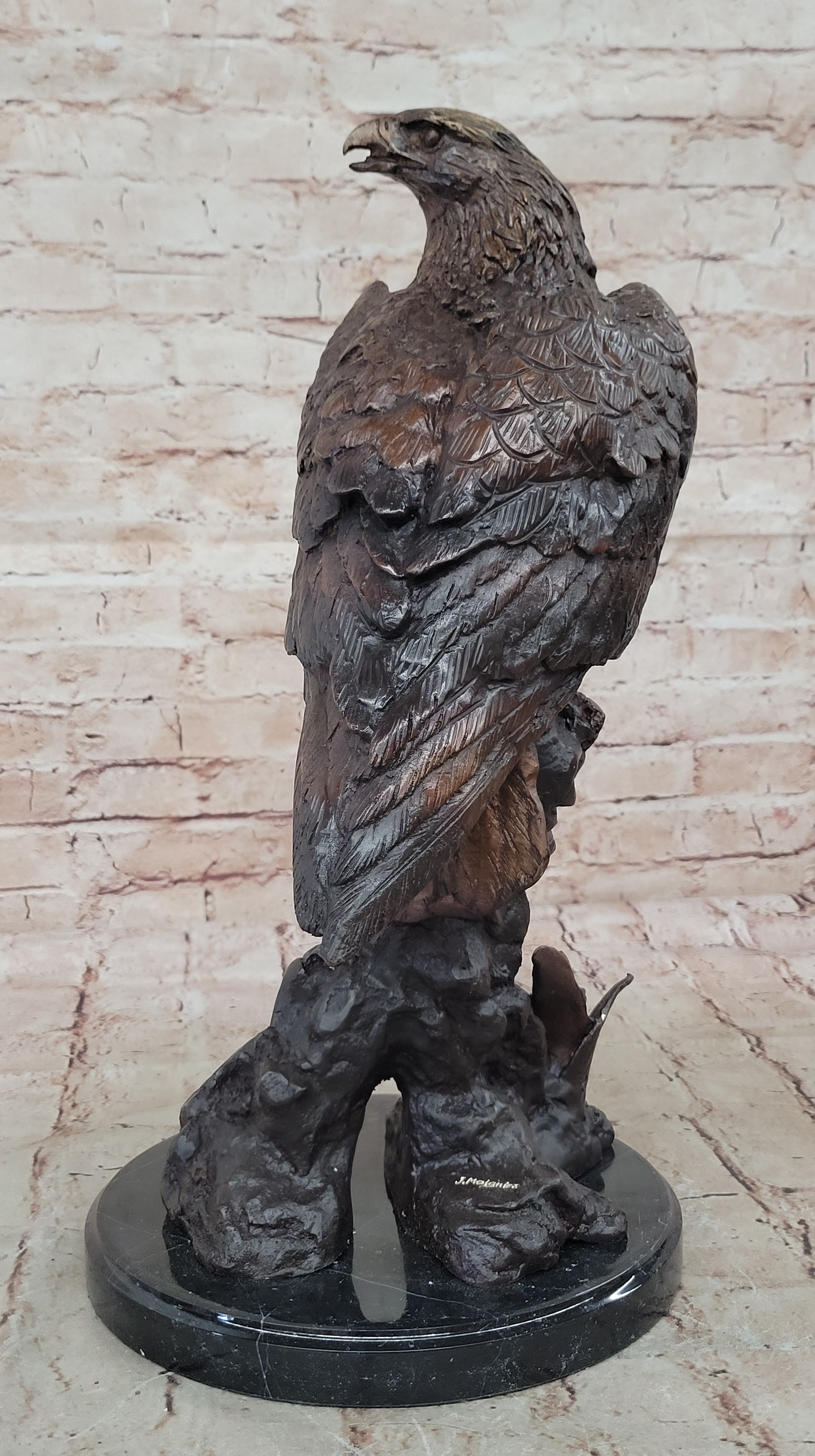 Two Tone American Bald Eagle Bronze Statue Sculpture Figure Marble Base 18" x 9"