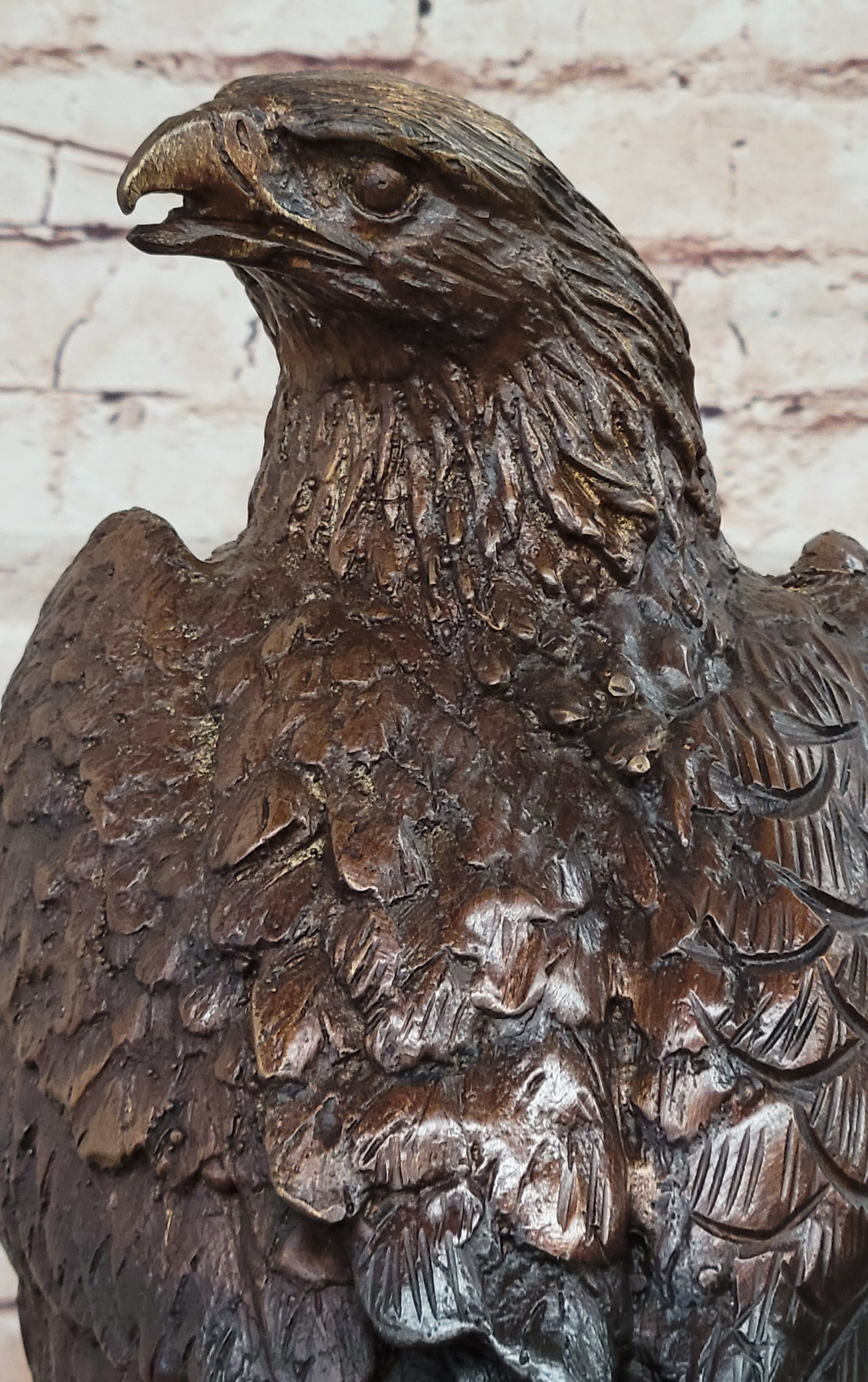 Two Tone American Bald Eagle Bronze Statue Sculpture Figure Marble Base 18" x 9"