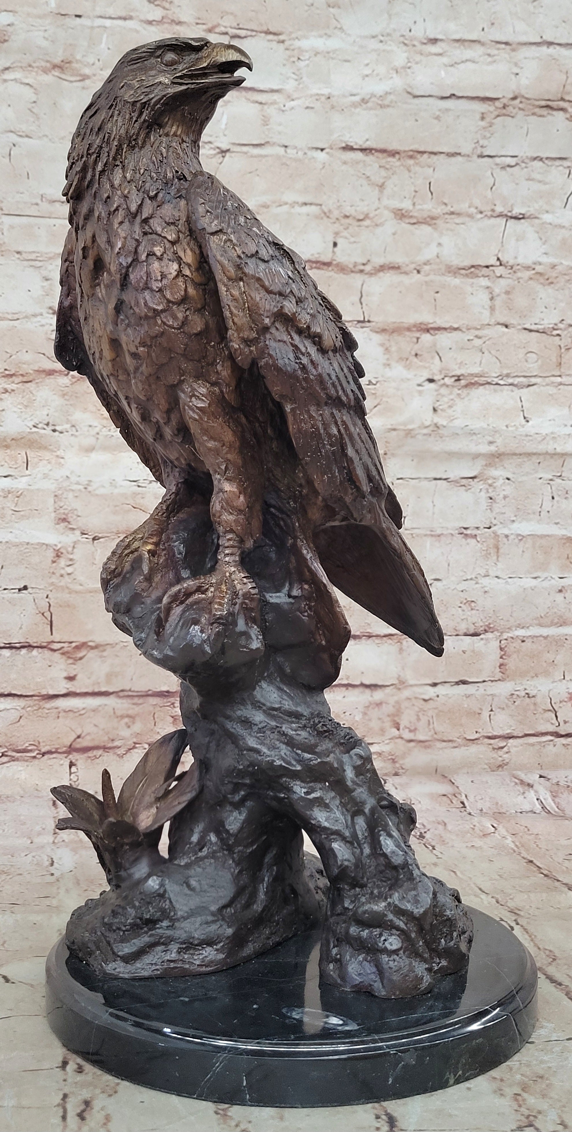 Two Tone American Bald Eagle Bronze Statue Sculpture Figure Marble Base 18" x 9"