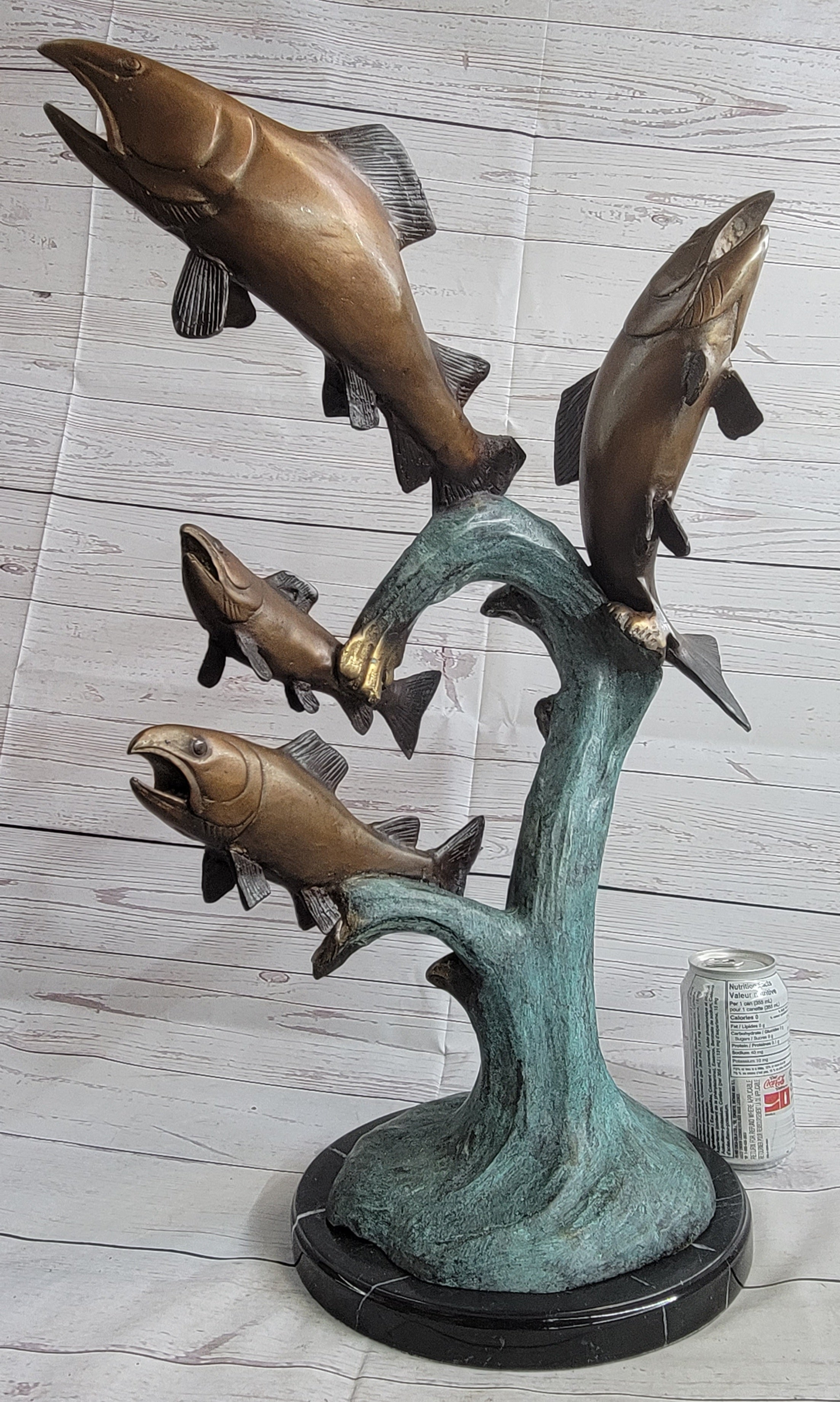 4 Fish Jumping Out of Water Bronze Metal Statue Sculpture Marine Decor 25" x 18"