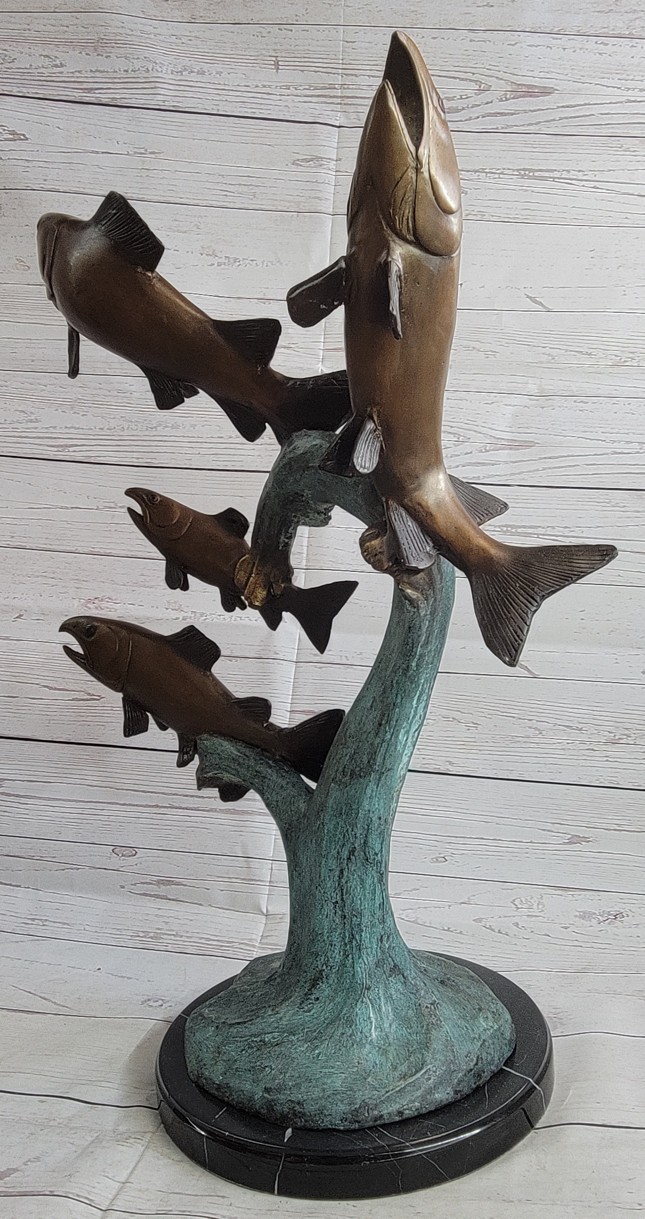 4 Fish Jumping Out of Water Bronze Metal Statue Sculpture Marine Decor 25" x 18"