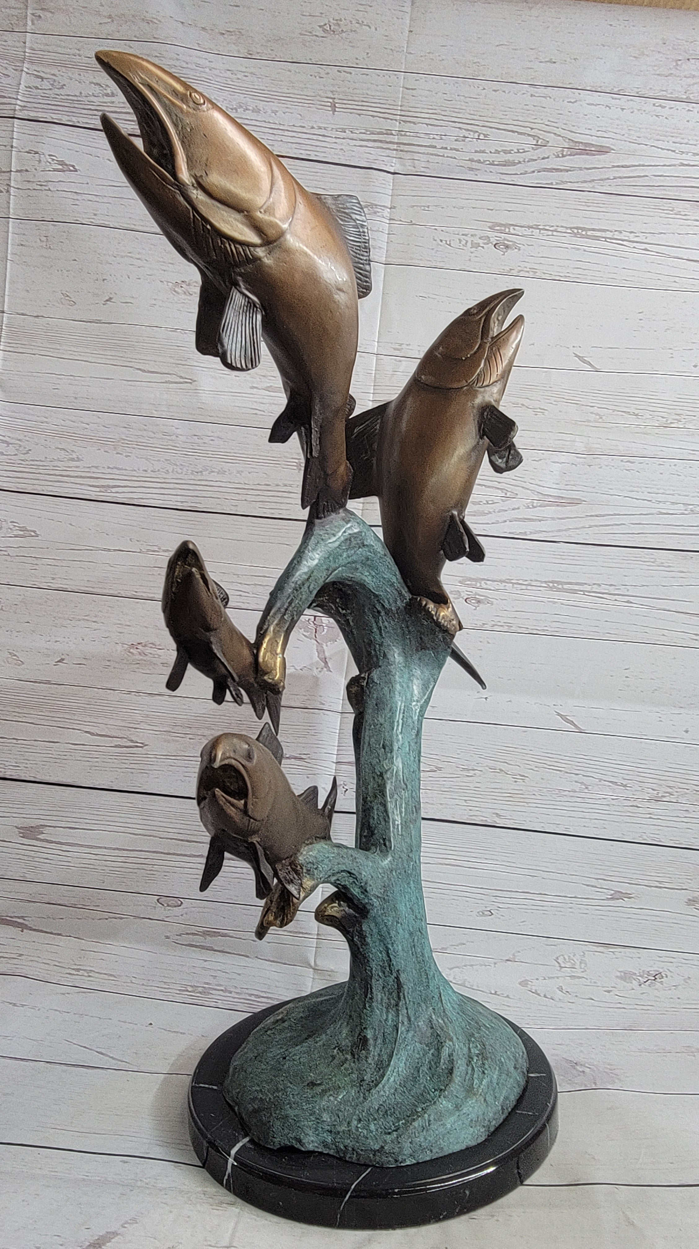 4 Fish Jumping Out of Water Bronze Metal Statue Sculpture Marine Decor 25" x 18"