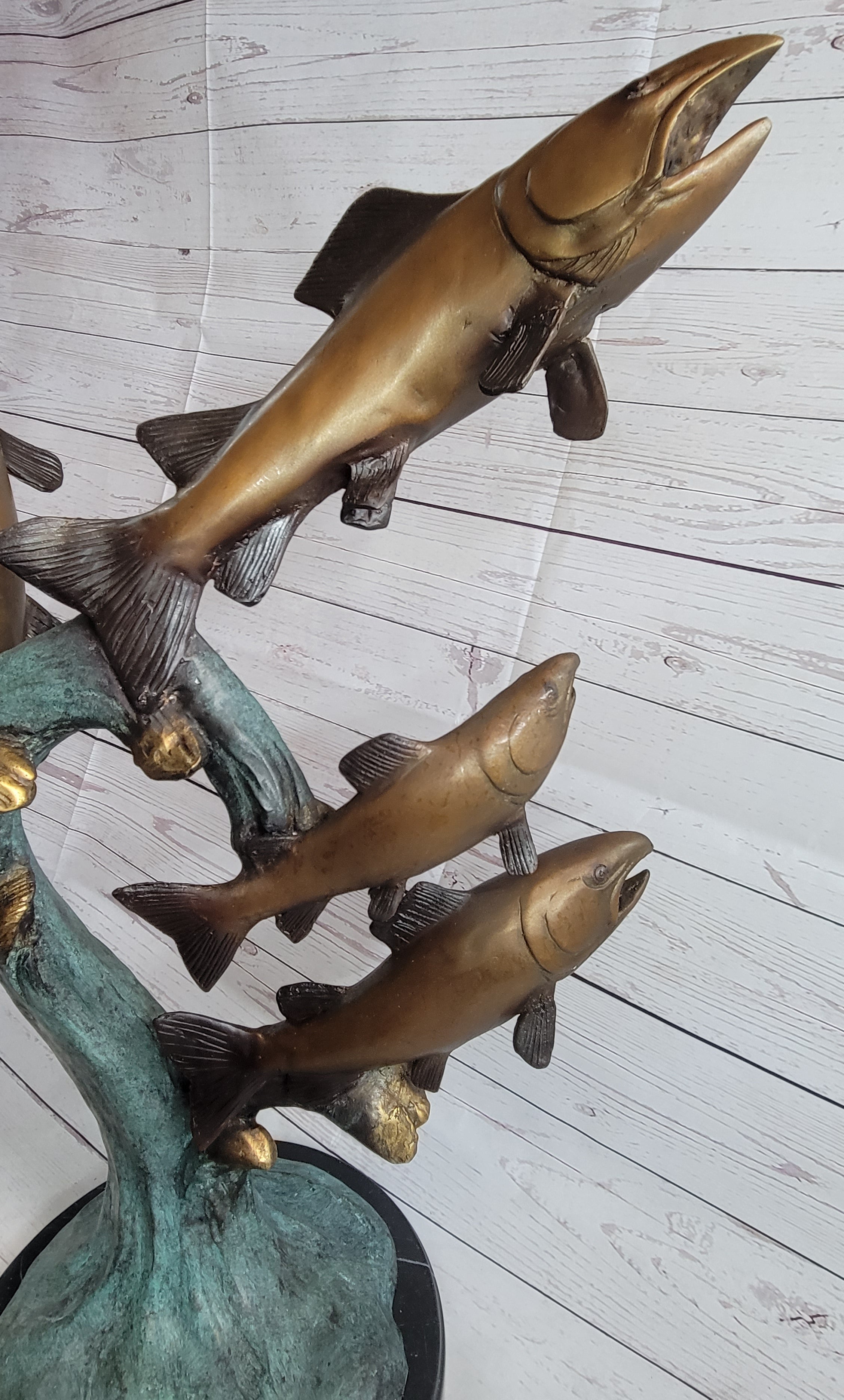 4 Fish Jumping Out of Water Bronze Metal Statue Sculpture Marine Decor 25" x 18"