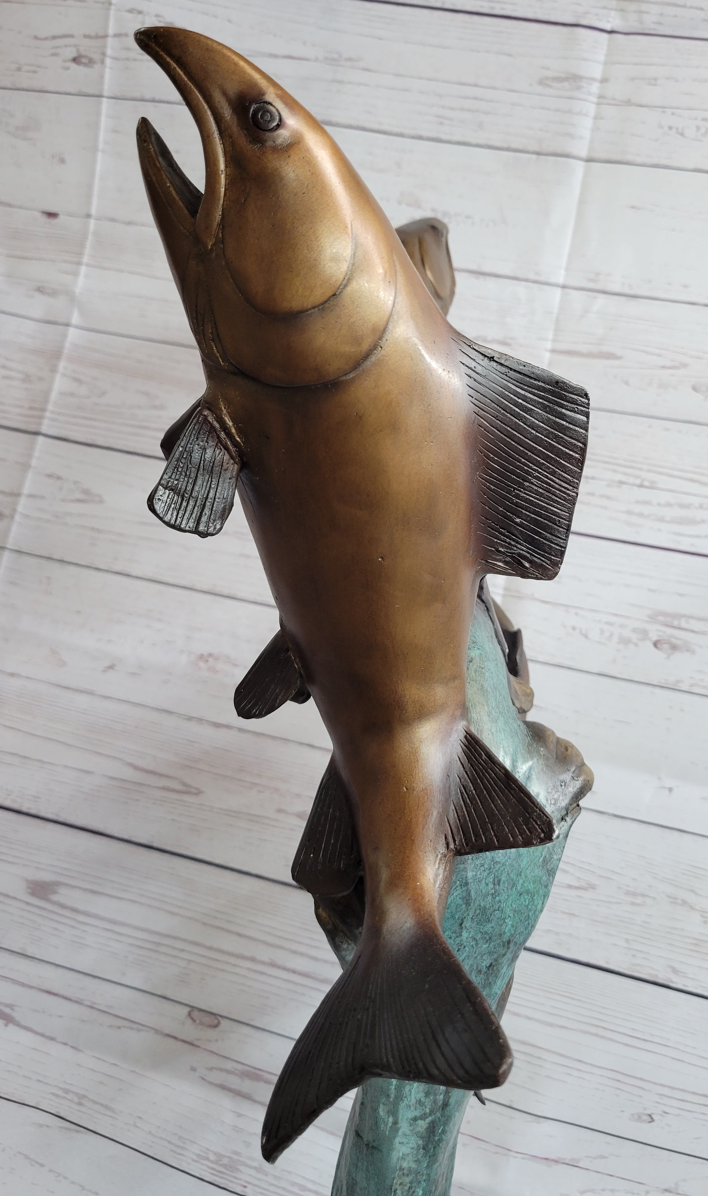 4 Fish Jumping Out of Water Bronze Metal Statue Sculpture Marine Decor 25" x 18"