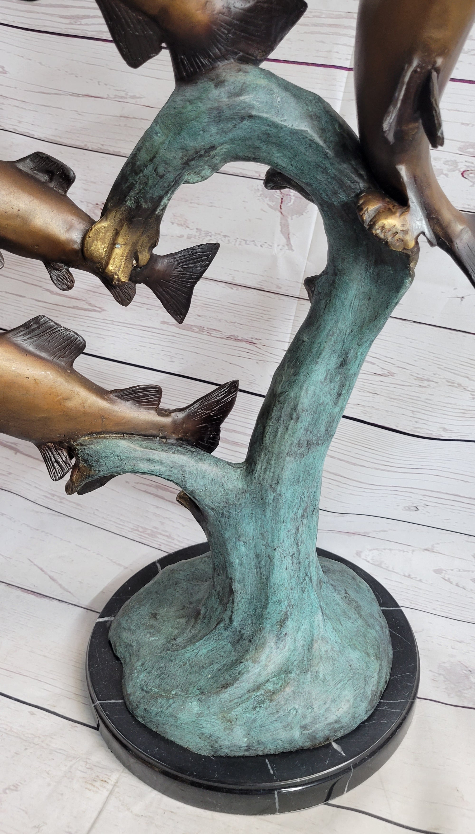 4 Fish Jumping Out of Water Bronze Metal Statue Sculpture Marine Decor 25" x 18"