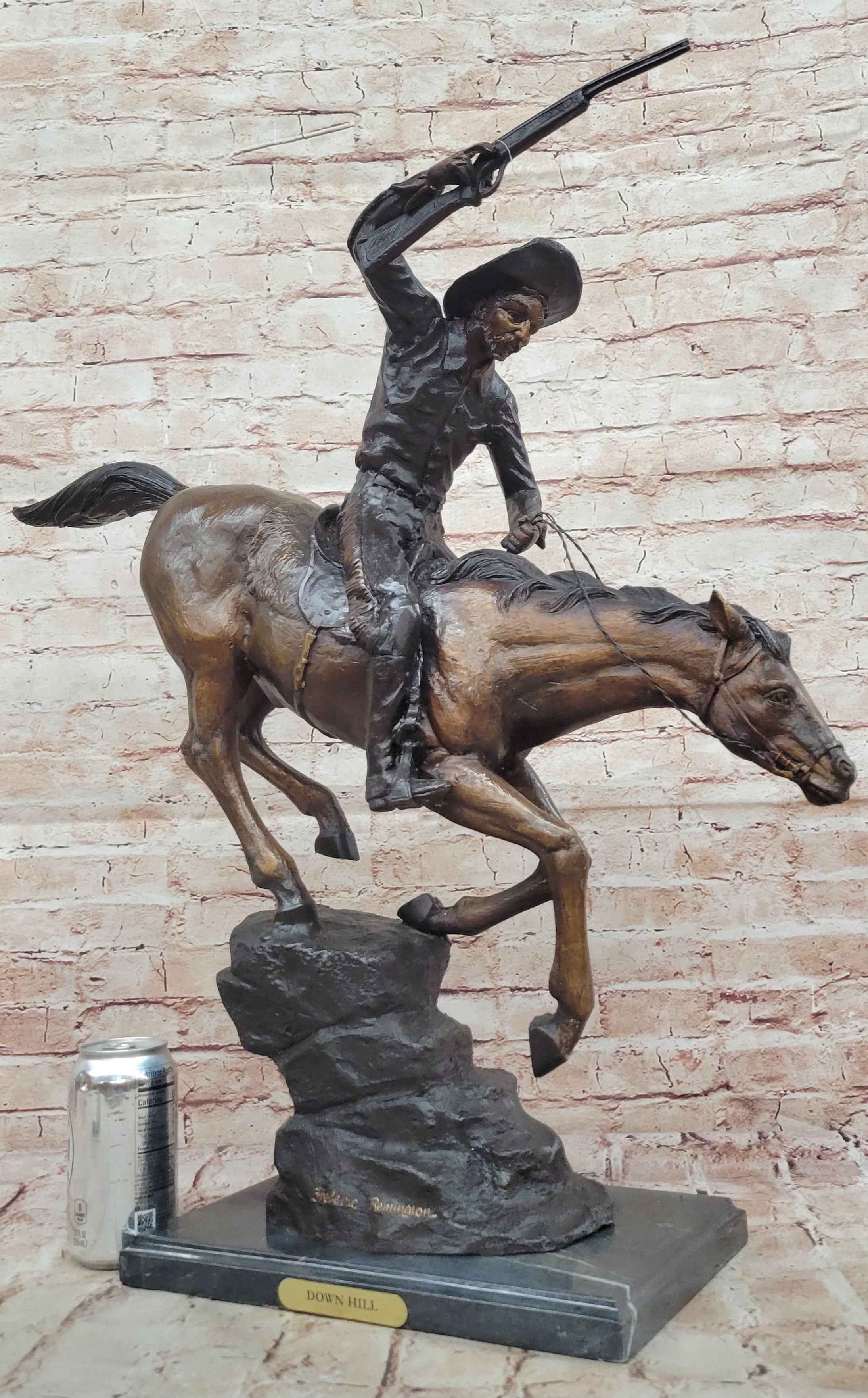 Down Hill by Frederic Remington - Western Americana Bronze Cowboy & Horse Sculpture