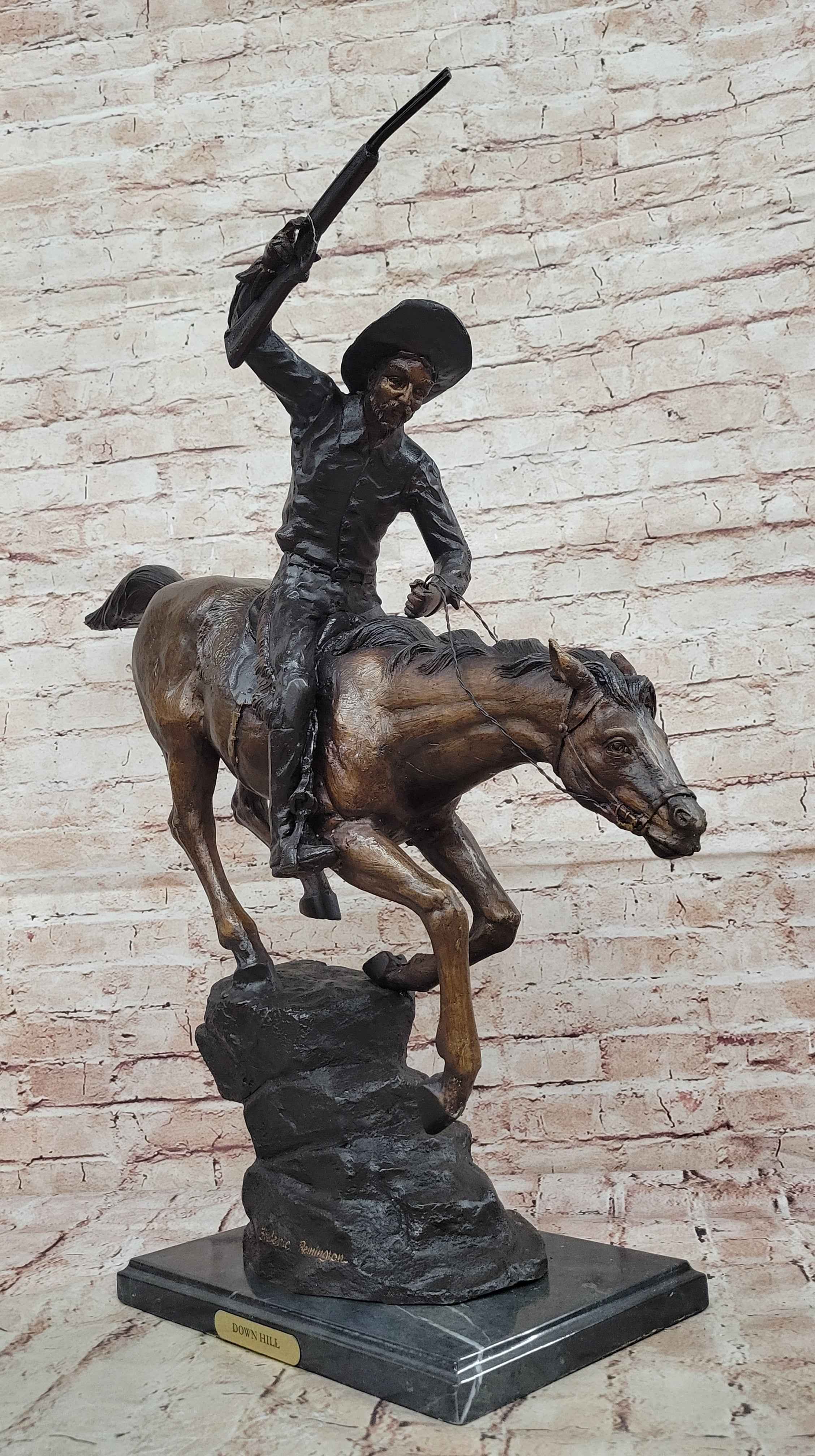 Down Hill by Frederic Remington - Western Americana Bronze Cowboy & Horse Sculpture