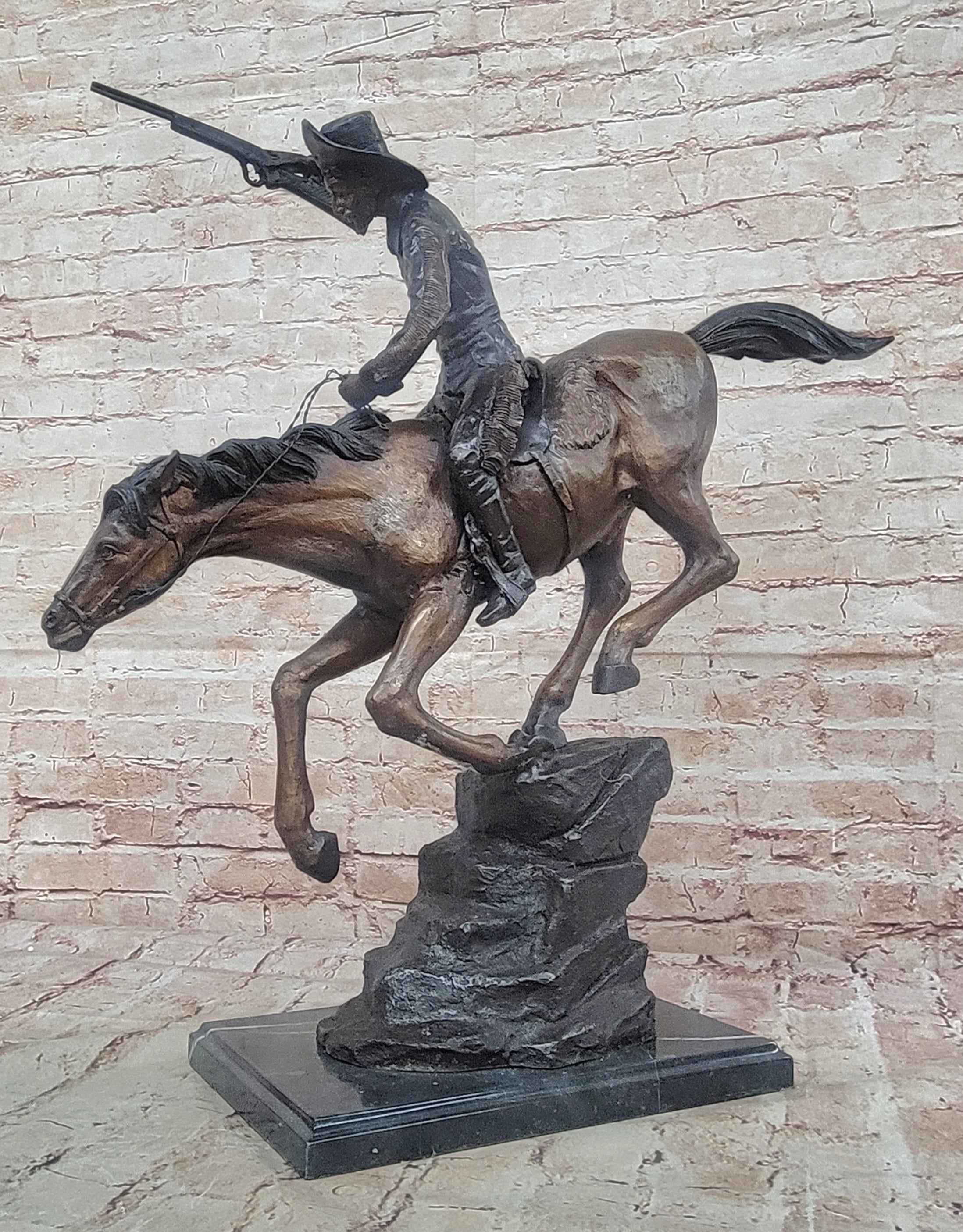 Down Hill by Frederic Remington - Western Americana Bronze Cowboy & Horse Sculpture