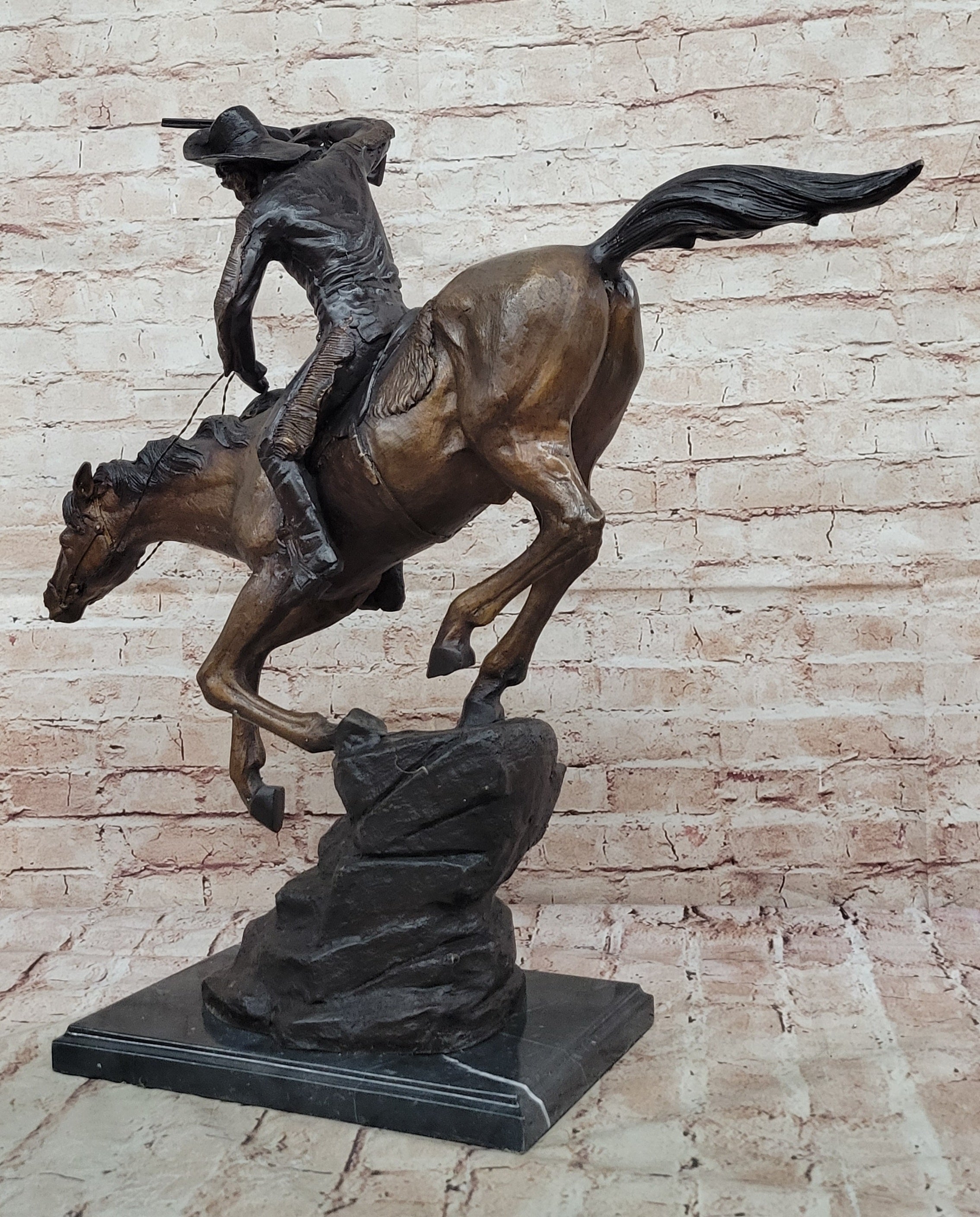 Down Hill by Frederic Remington - Western Americana Bronze Cowboy & Horse Sculpture