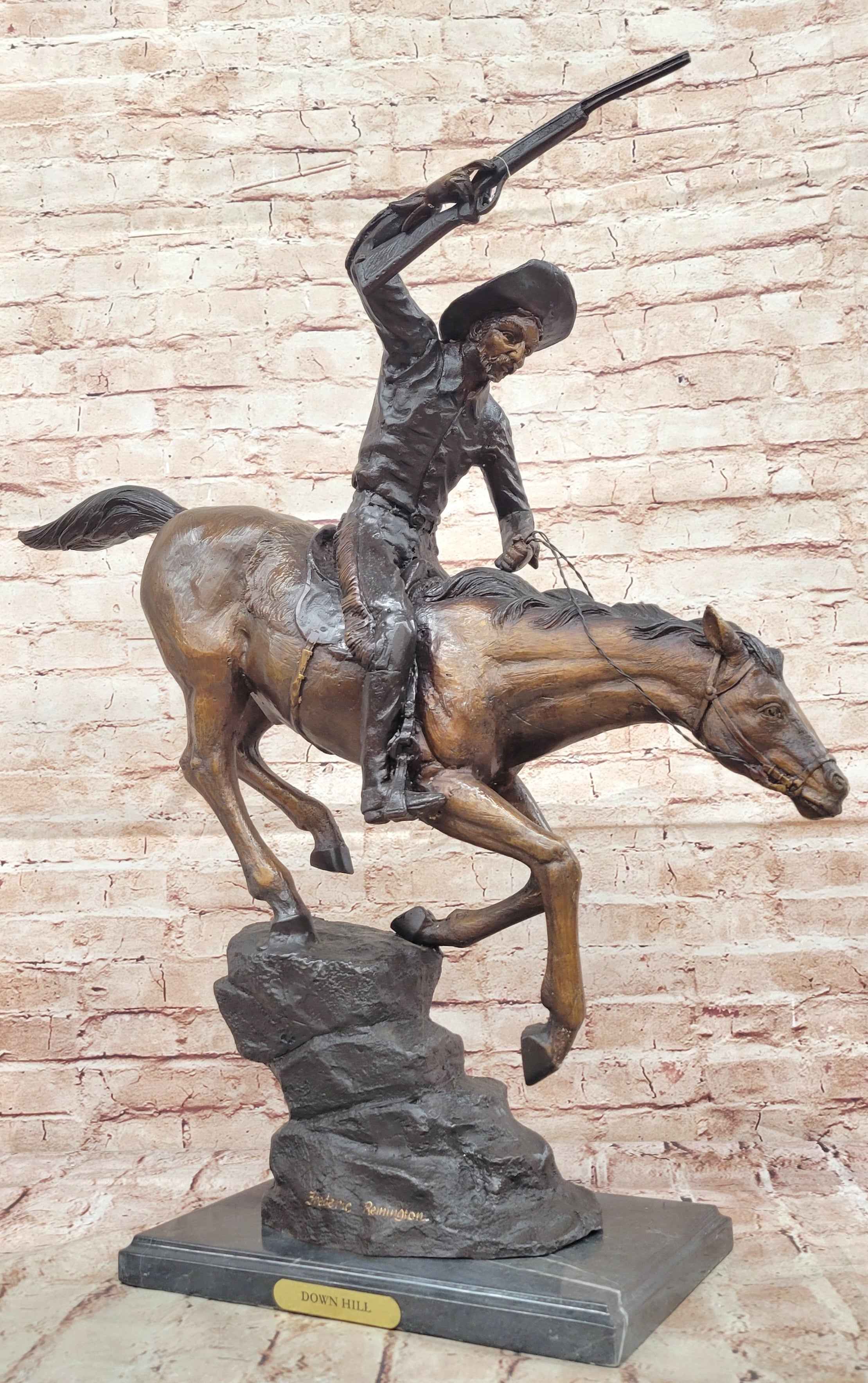 Down Hill by Frederic Remington - Western Americana Bronze Cowboy & Horse Sculpture