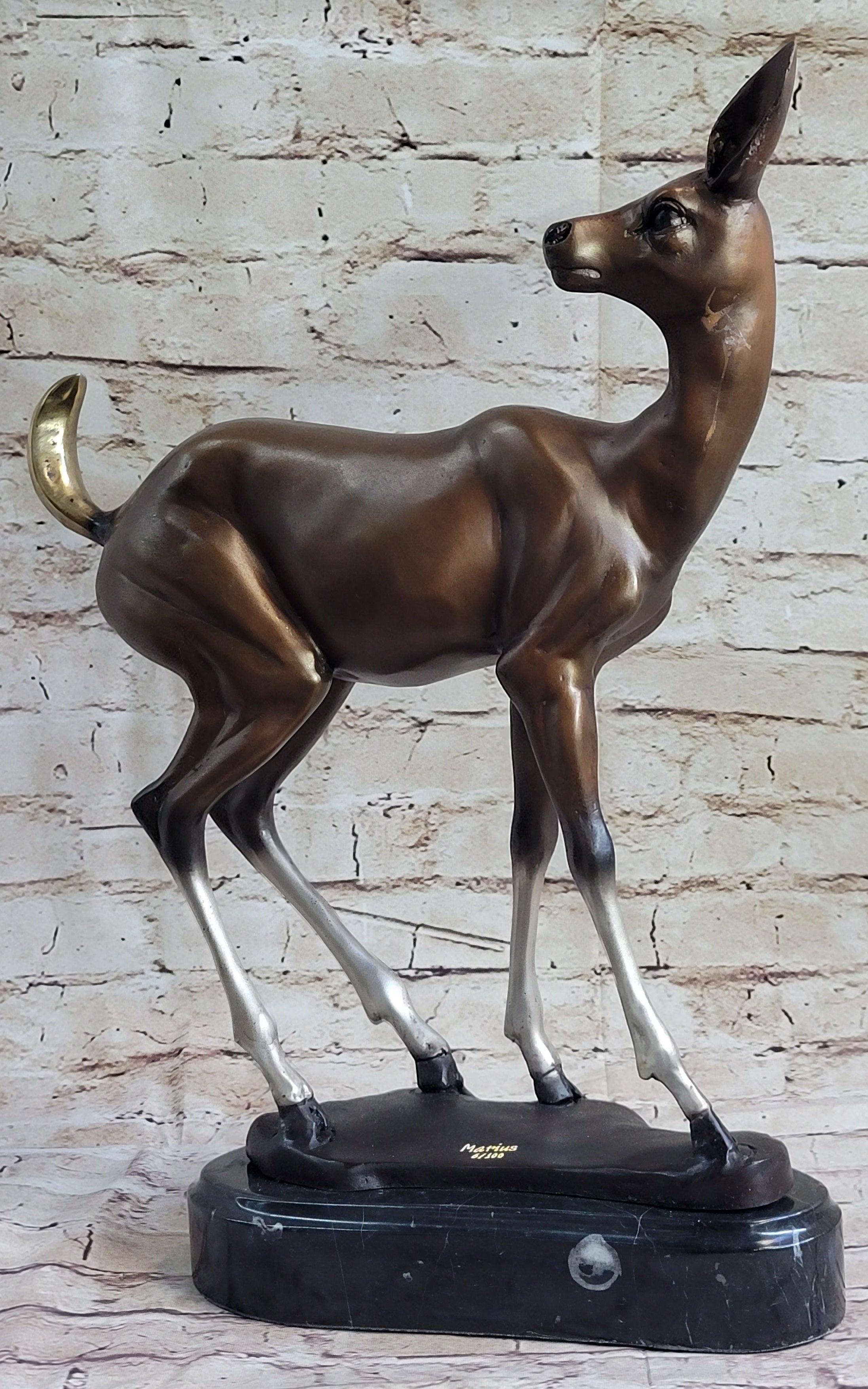Deer Doe Bronze Sculpture Statue Limited Edition Numbered Signed Art Decor