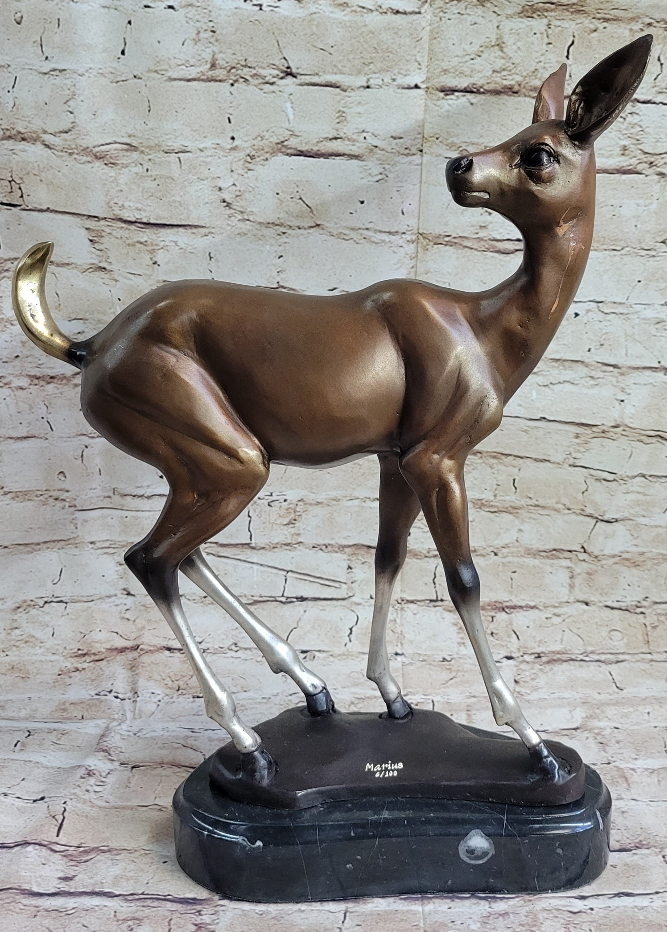 Deer Doe Bronze Sculpture Statue Limited Edition Numbered Signed Art Decor