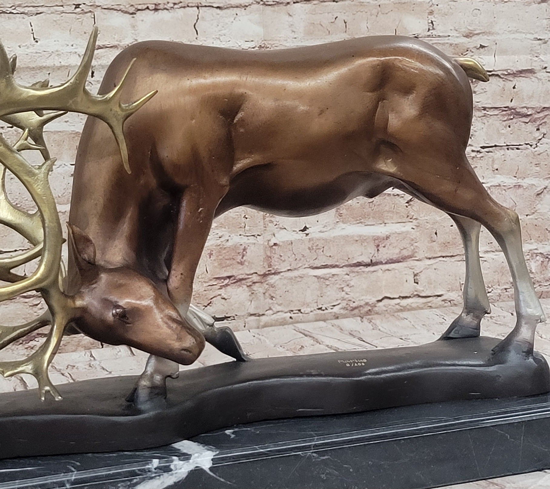 Limited Edition Signed and Numbered Two Stags Deer Fighting Bronze Sculpture
