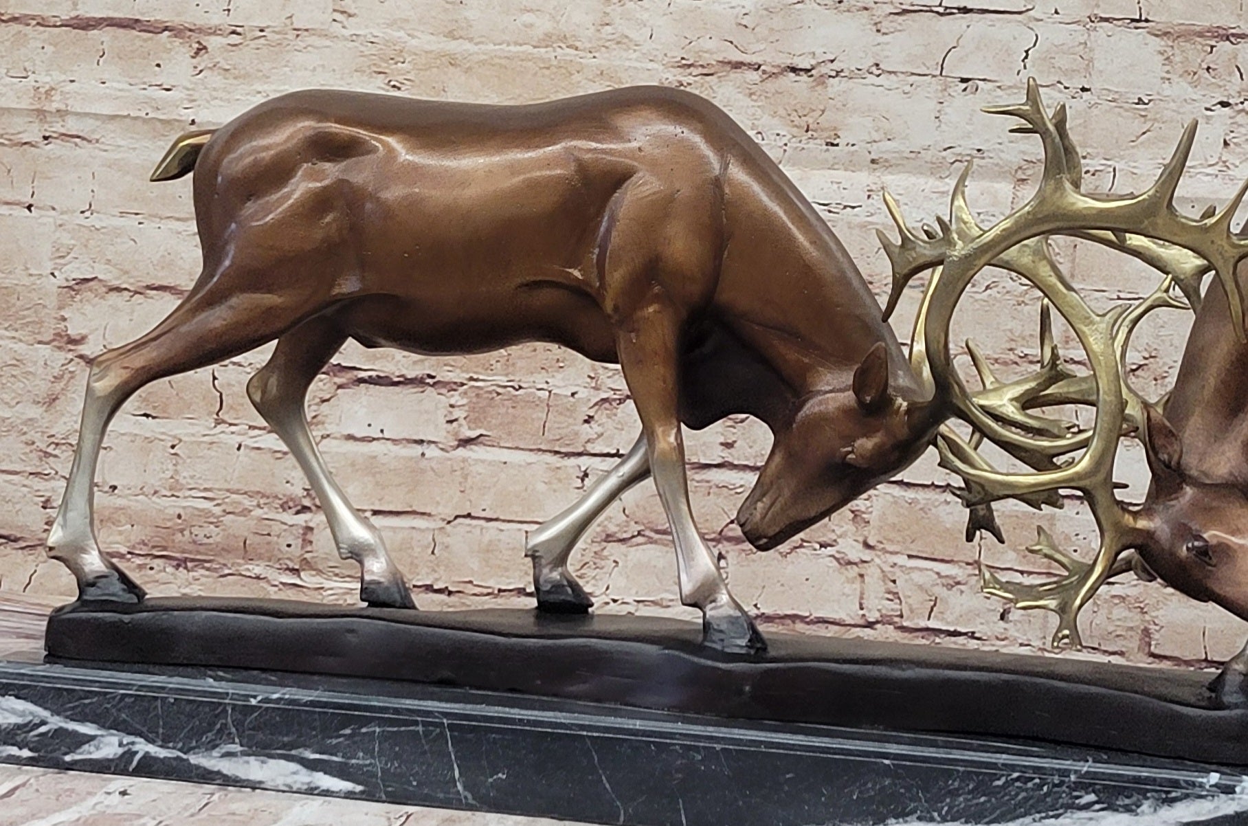 Limited Edition Signed and Numbered Two Stags Deer Fighting Bronze Sculpture