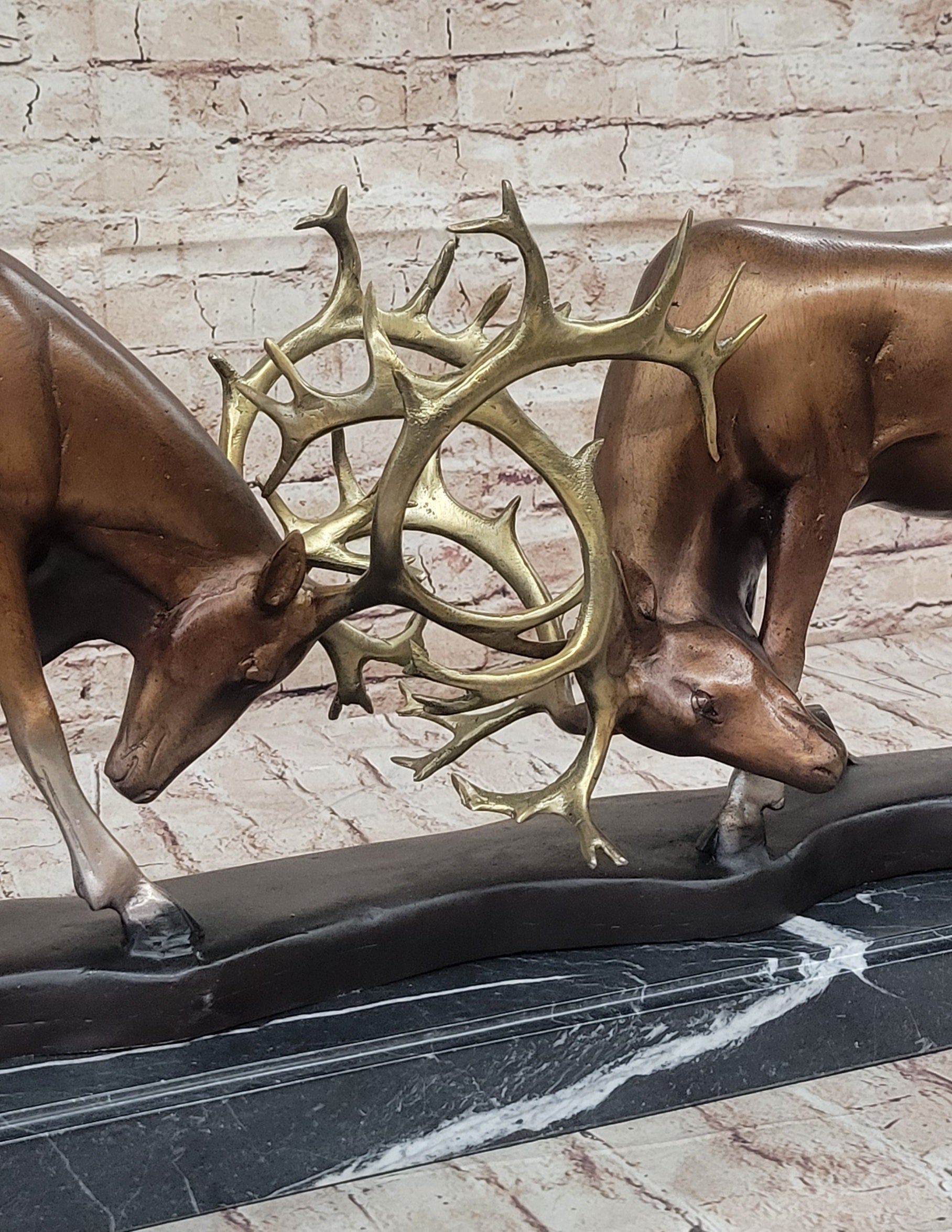Limited Edition Signed and Numbered Two Stags Deer Fighting Bronze Sculpture
