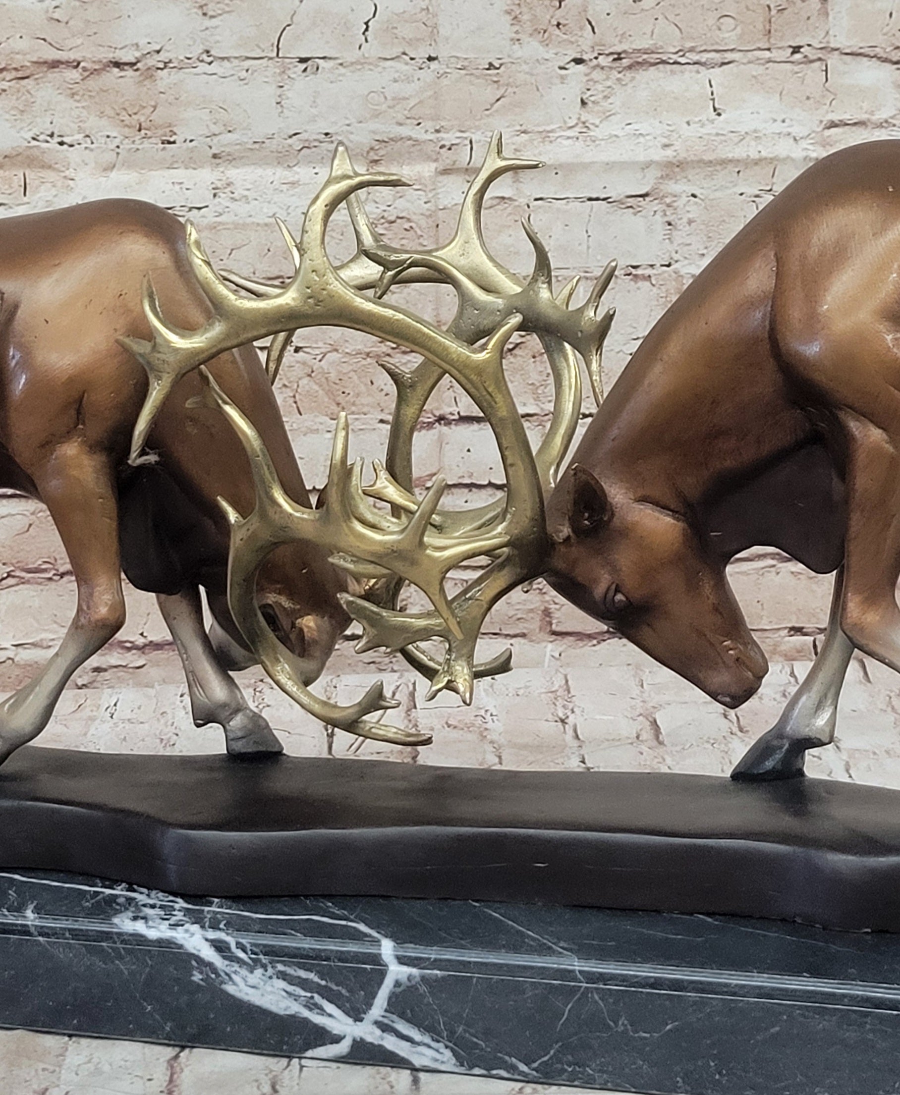 Limited Edition Signed and Numbered Two Stags Deer Fighting Bronze Sculpture