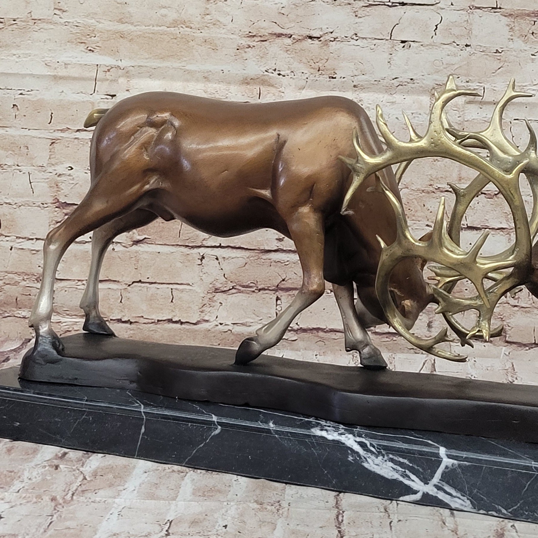 Limited Edition Signed and Numbered Two Stags Deer Fighting Bronze Sculpture