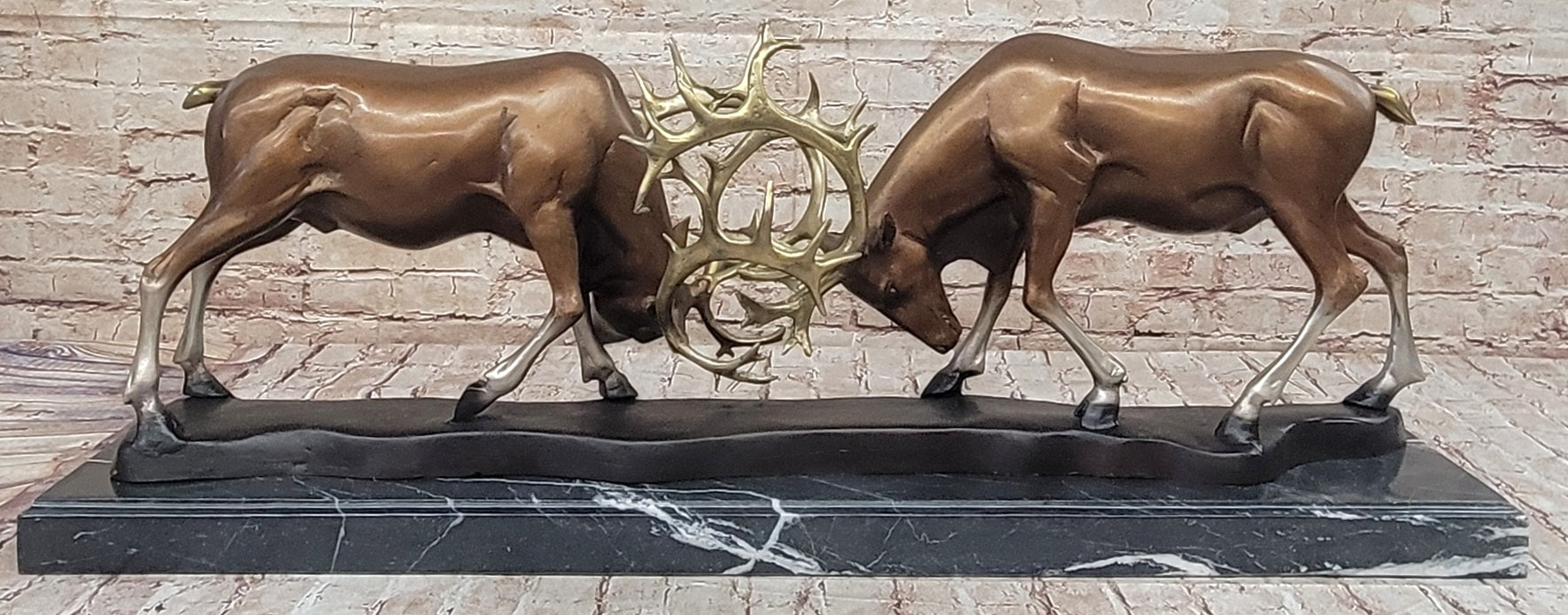 Limited Edition Signed and Numbered Two Stags Deer Fighting Bronze Sculpture