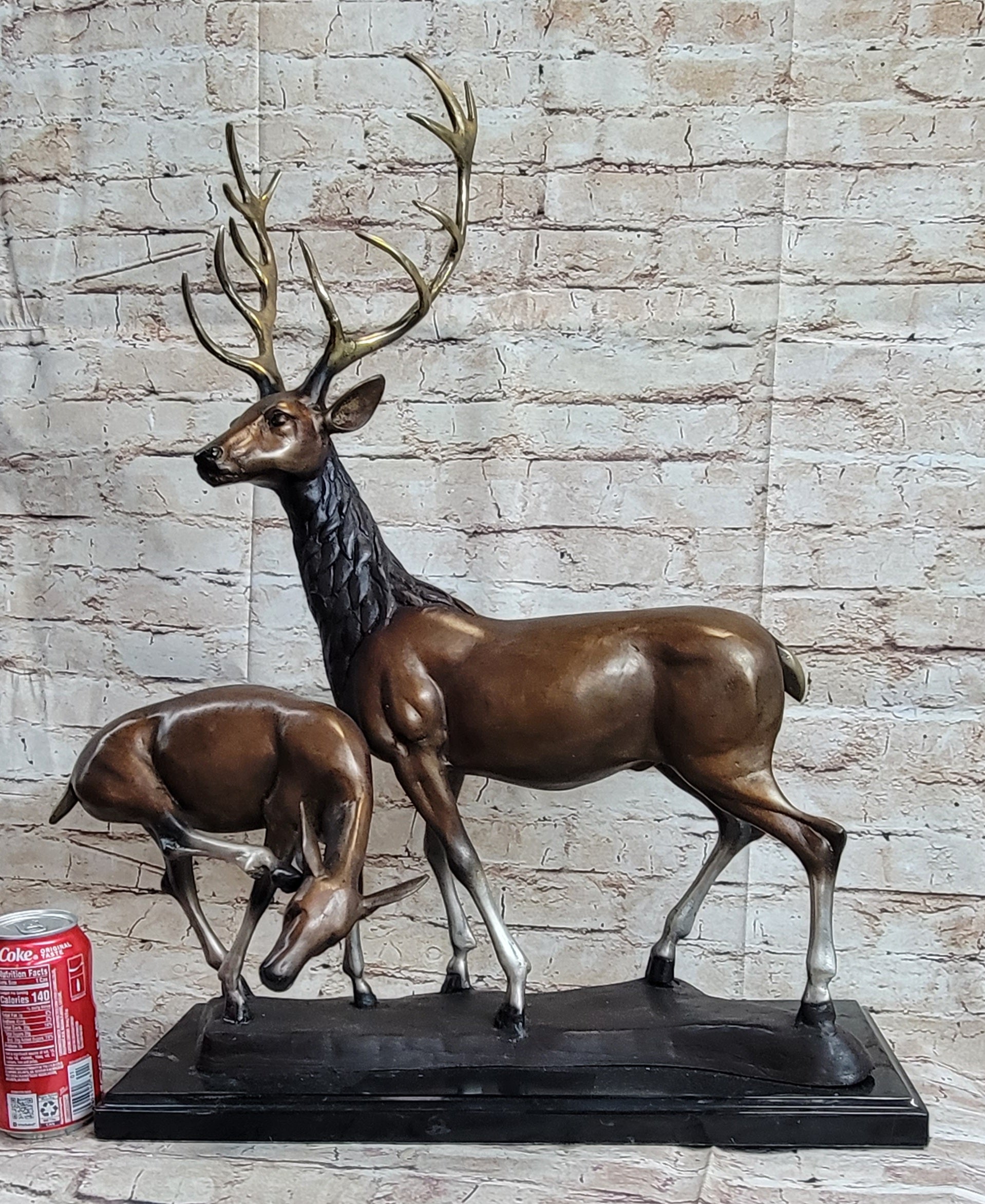 Bronze Sculpture of Elk Reindeer Deer Stag Buck & Fawn - Wildlife Decor Original Art