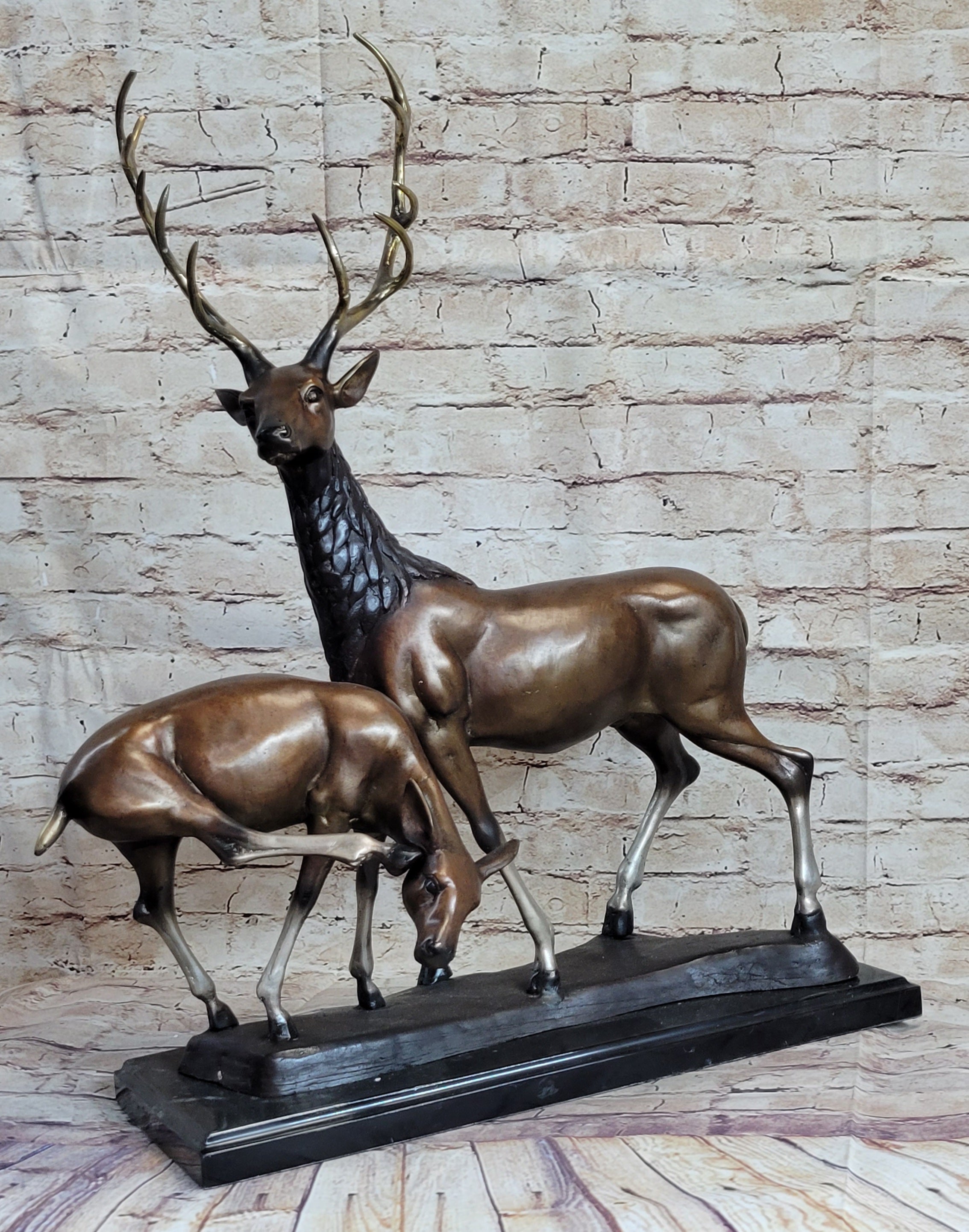 Bronze Sculpture of Elk Reindeer Deer Stag Buck & Fawn - Wildlife Decor Original Art