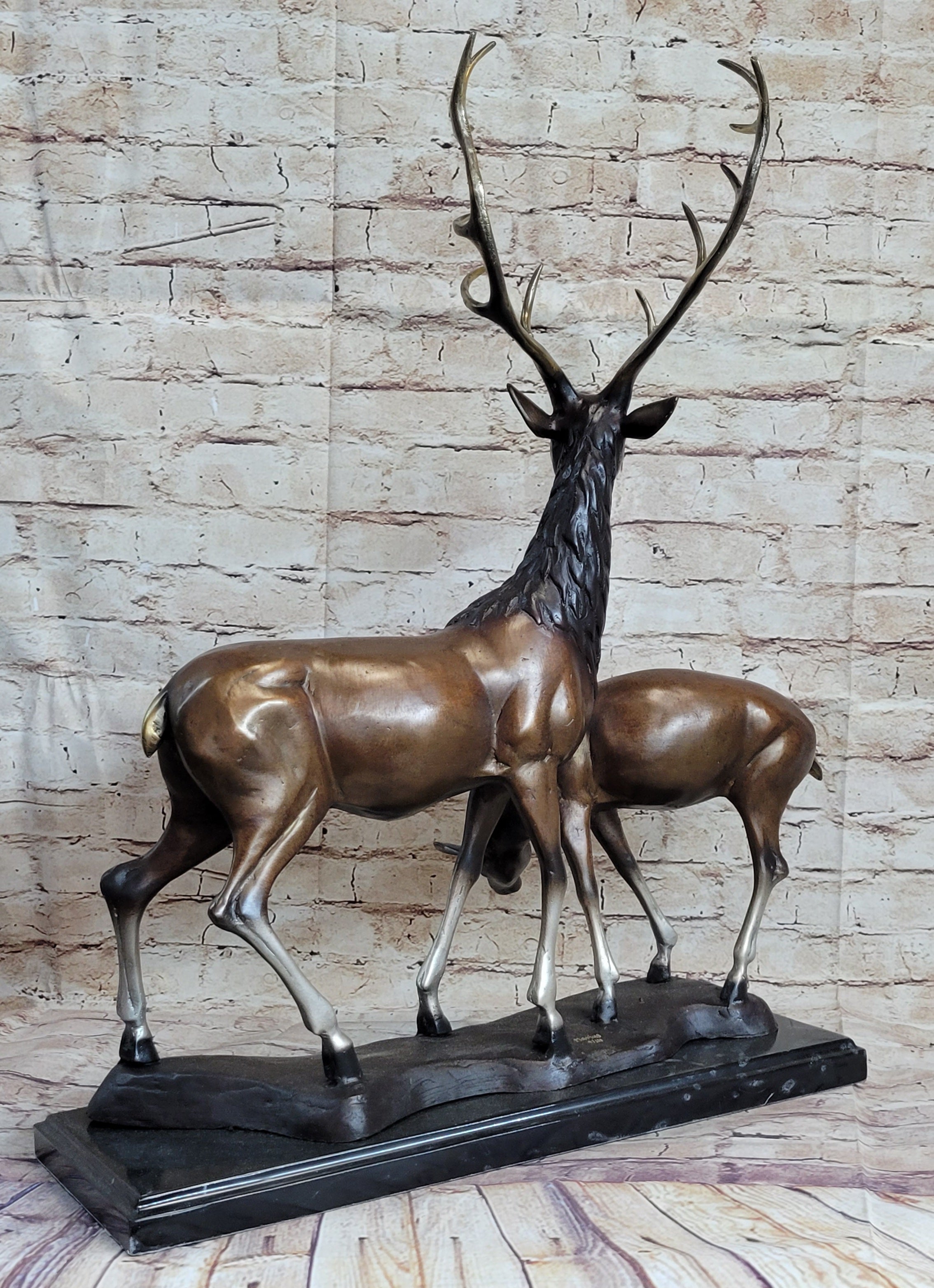 Bronze Sculpture of Elk Reindeer Deer Stag Buck & Fawn - Wildlife Decor Original Art
