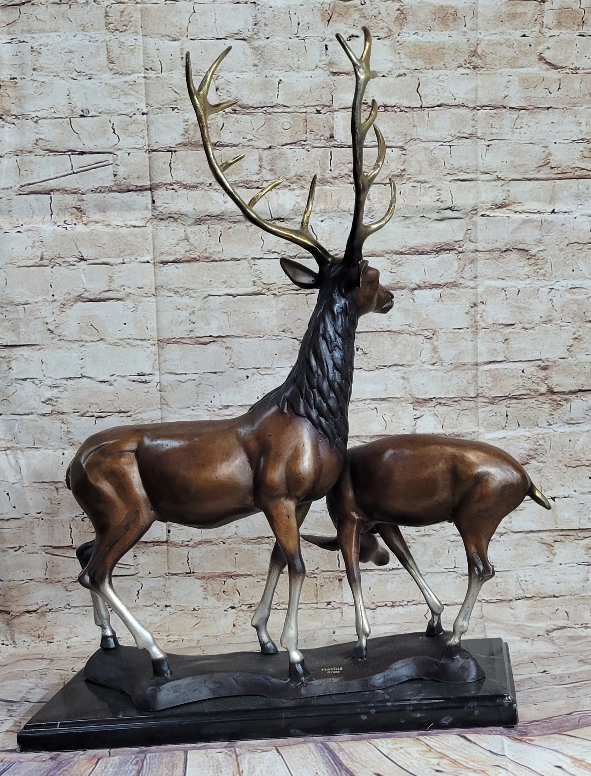 Bronze Sculpture of Elk Reindeer Deer Stag Buck & Fawn - Wildlife Decor Original Art