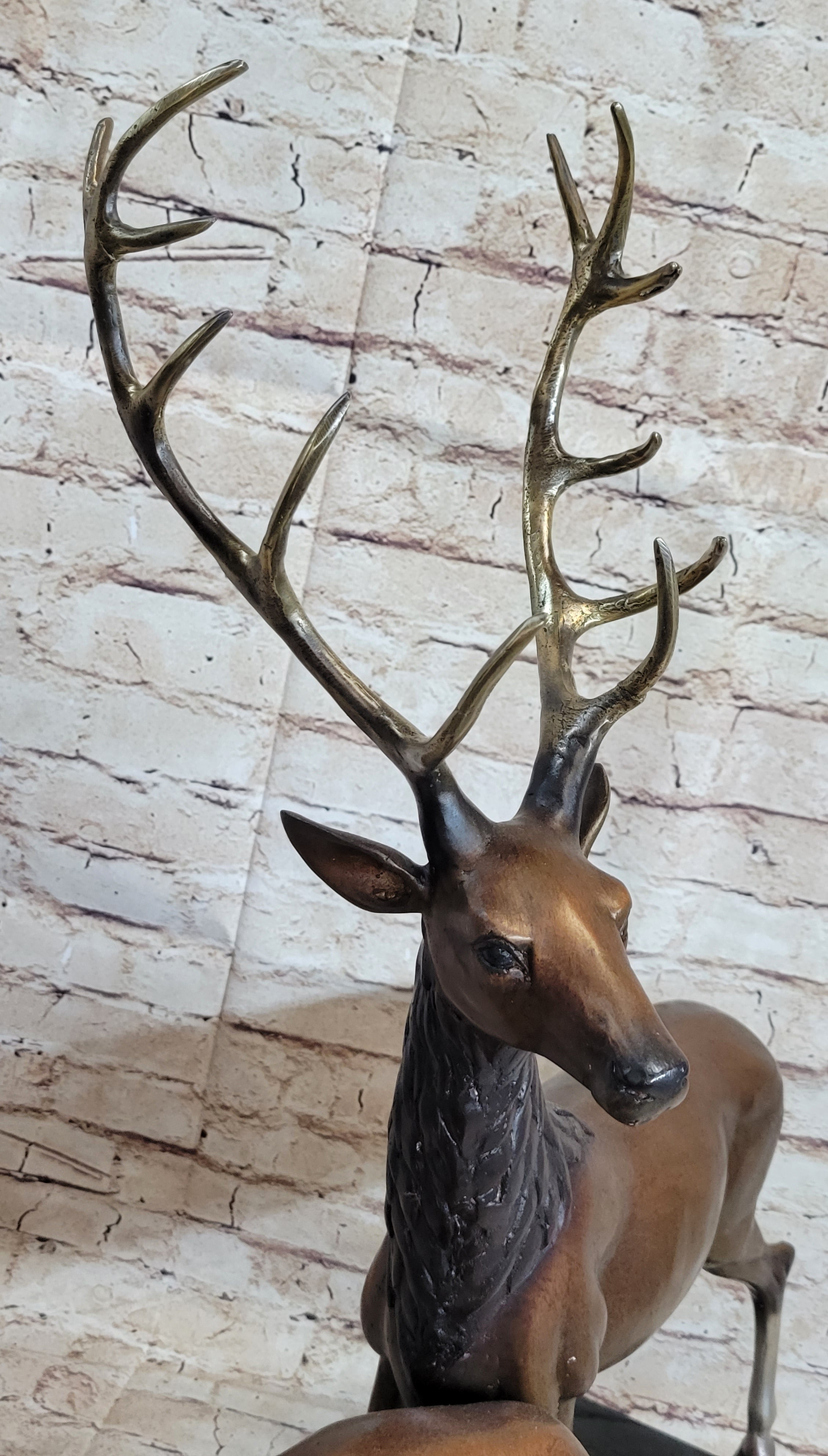 Bronze Sculpture of Elk Reindeer Deer Stag Buck & Fawn - Wildlife Decor Original Art