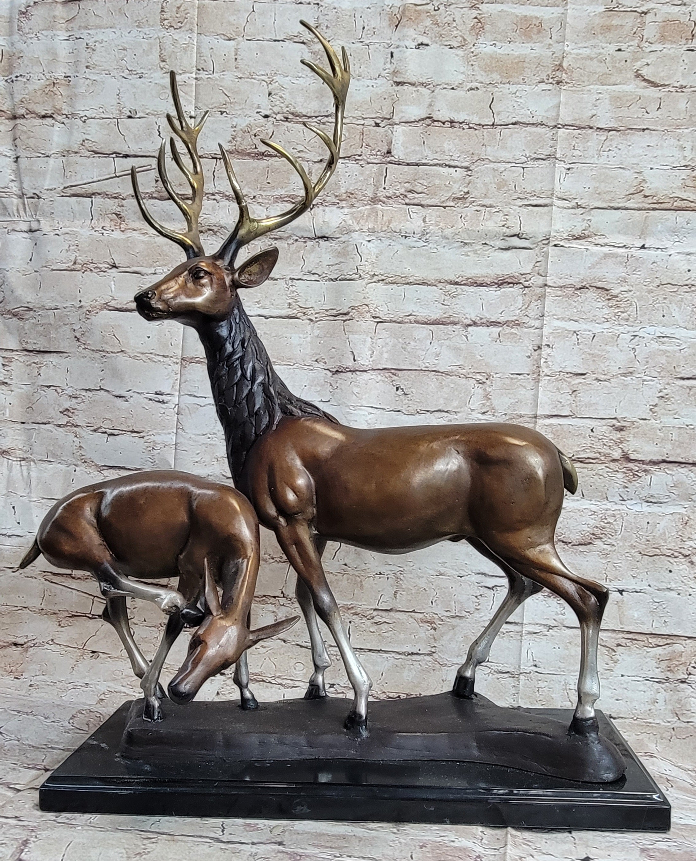 Bronze Sculpture of Elk Reindeer Deer Stag Buck & Fawn - Wildlife Decor Original Art