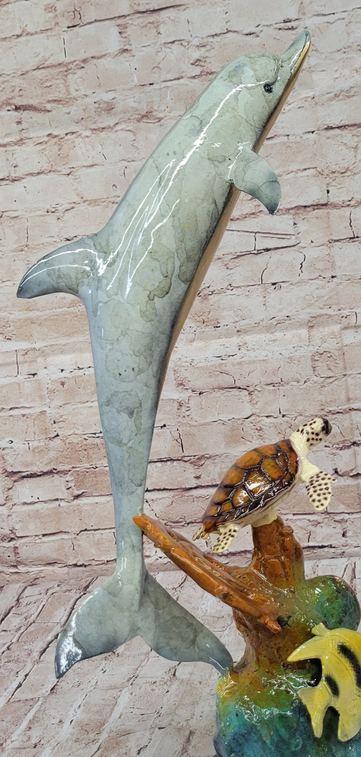 Bronze Dolphin Turtle Fish Sculpture Ocean Reef Decor