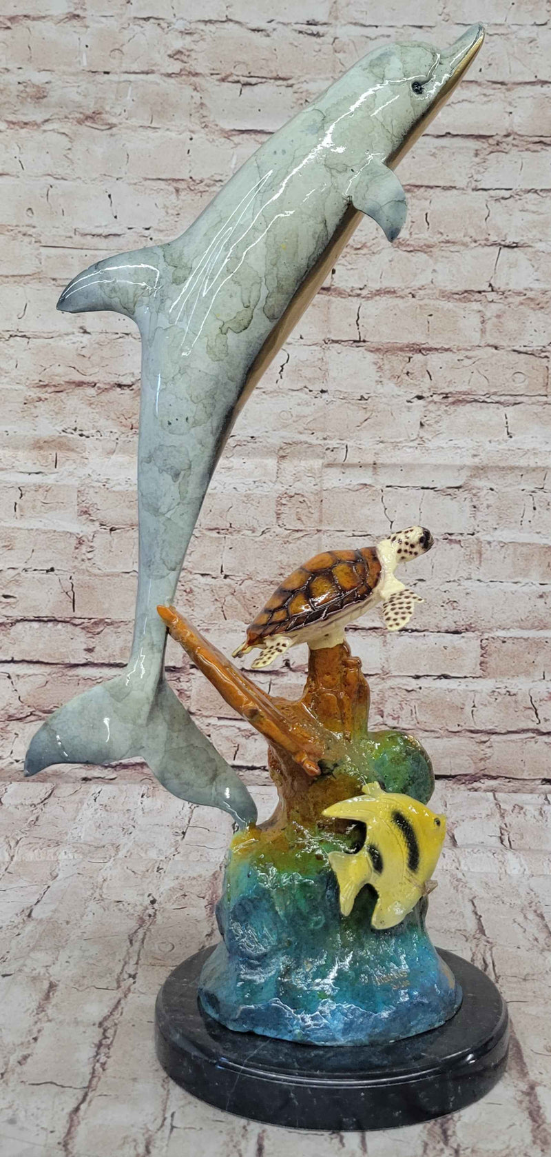 Bronze Dolphin Turtle Fish Sculpture Ocean Reef Decor