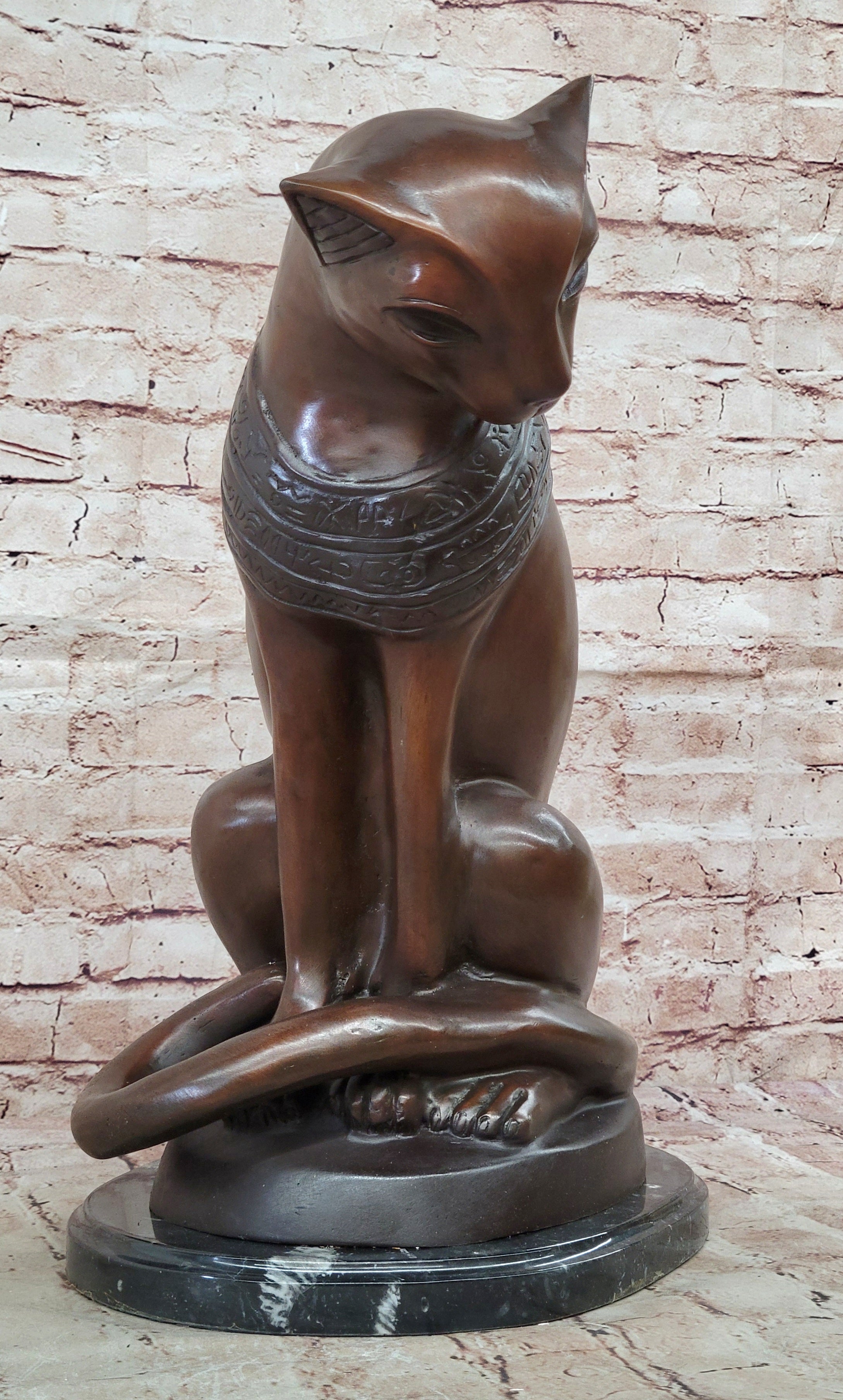 Bastet Cat Feline Egyptian Goddess Bronze Metal Statue Sculpture 19" x 13"
