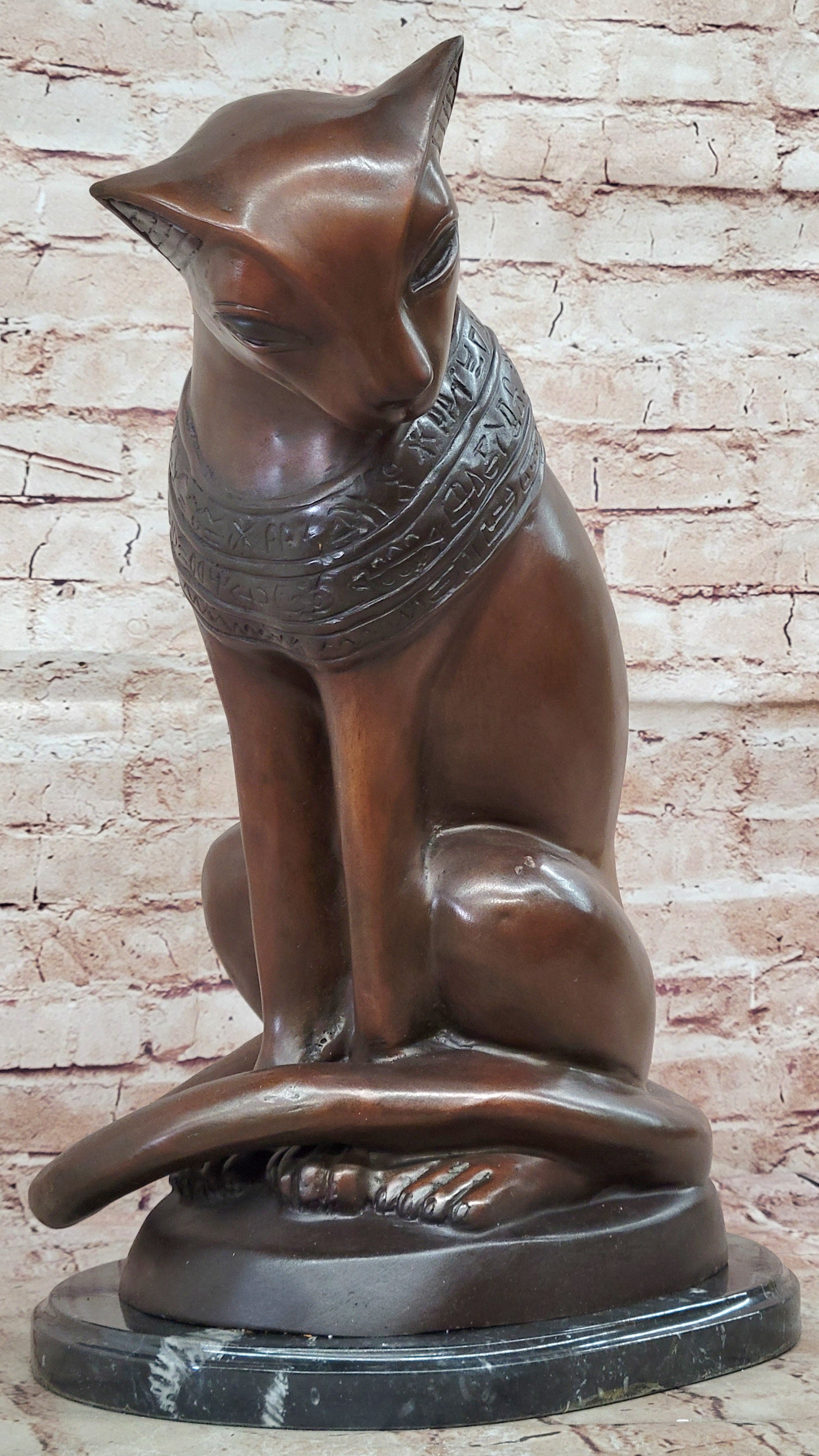 Bastet Cat Feline Egyptian Goddess Bronze Metal Statue Sculpture 19" x 13"