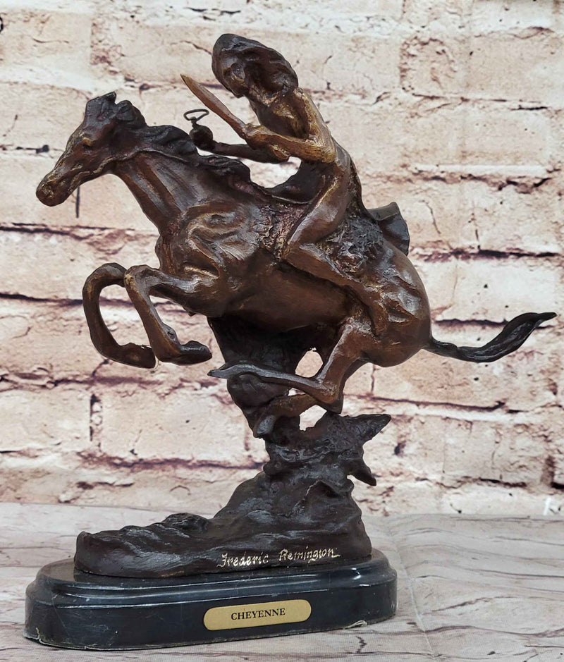 CHEYENNE by Frederic Remington Native American Riding Horse Bronze Statue Sculpture 8" x 10"