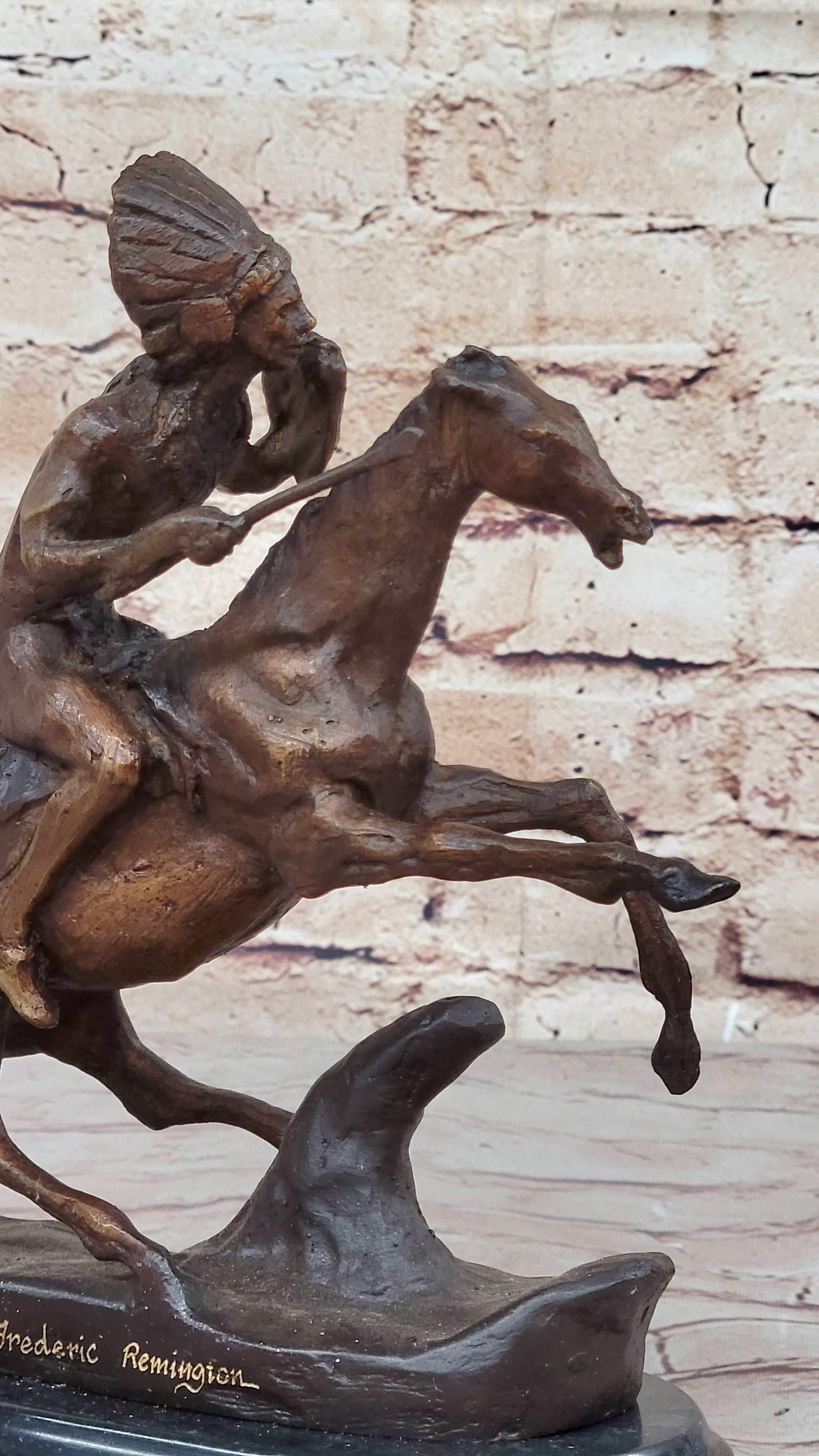 WARRIOR Frederic Remington Bronze Statue Sculpture Native American Horseman 9" x 10"