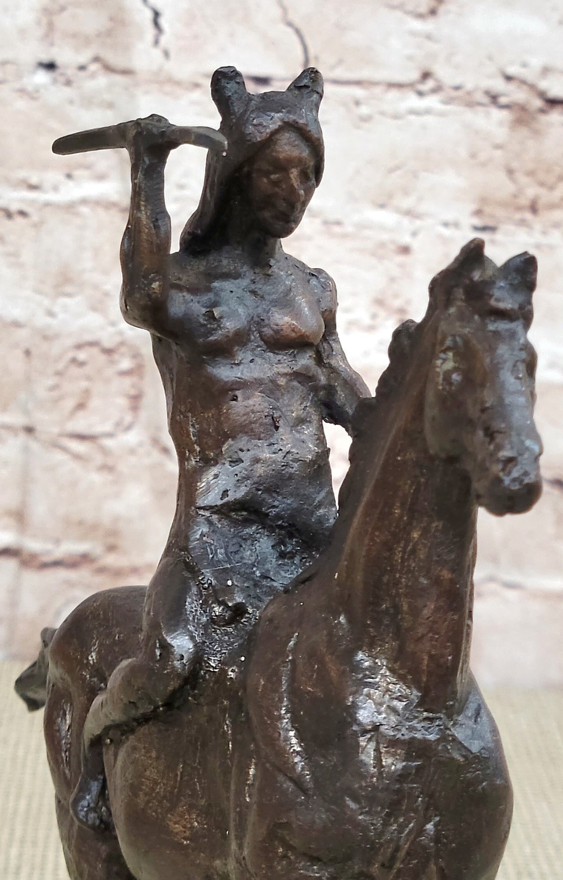 WAR Western Bronze Sculpture Native American Horseback Statue 9" x 8"
