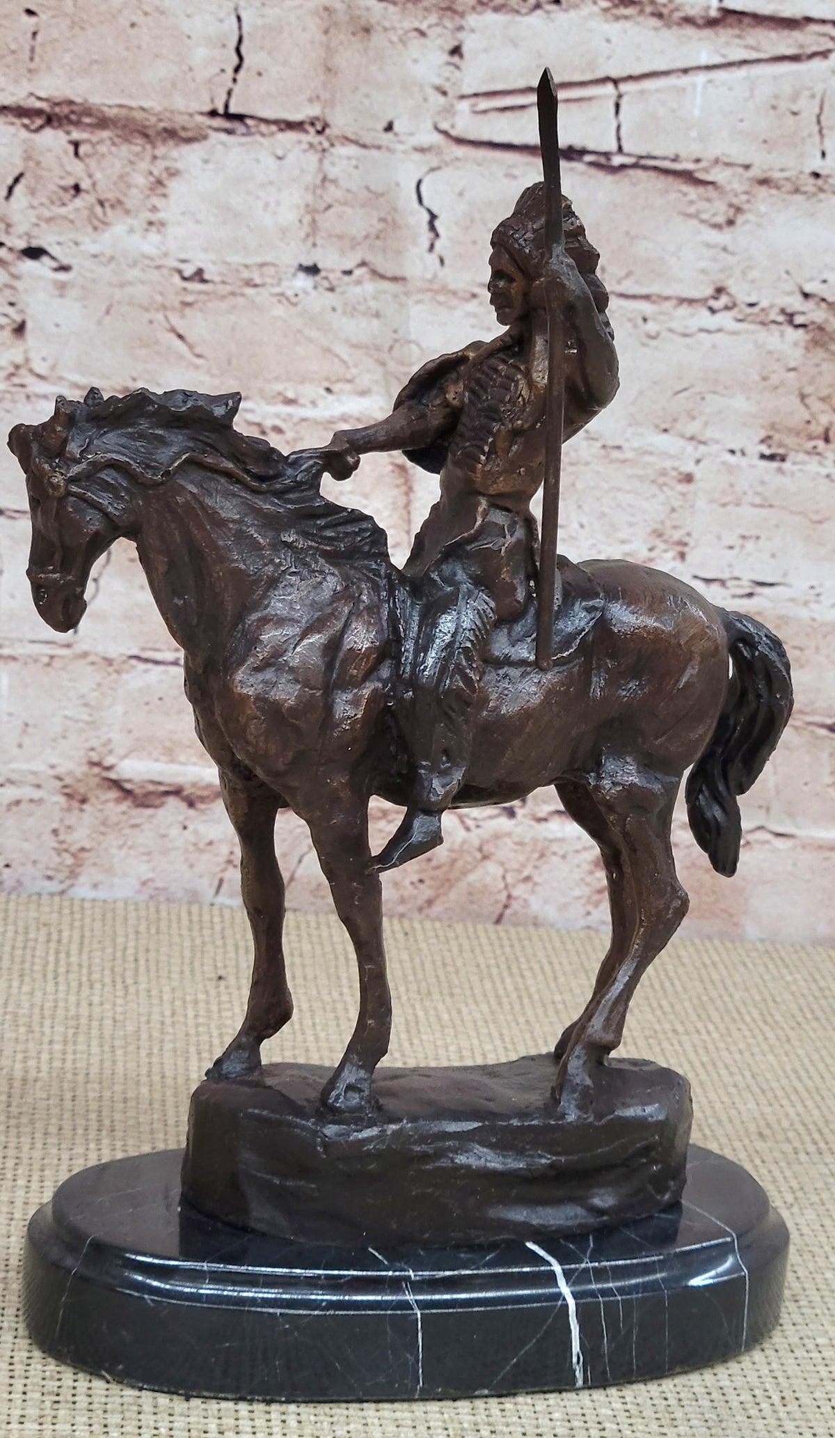 MOHICAN Western Bronze Statue Sculpture Native American Indian Horseback 11" x 8"
