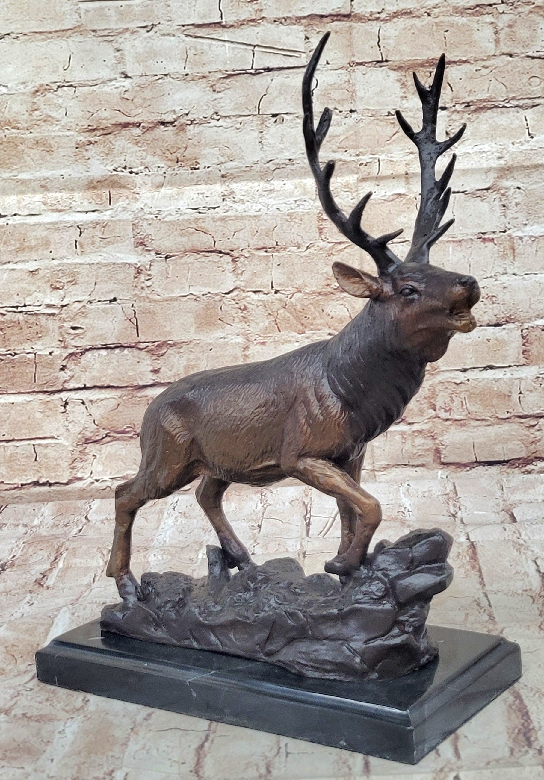 Bronze Marble Statue Elk Deer Caribou Buck Stag Lodge Sculpture Figure