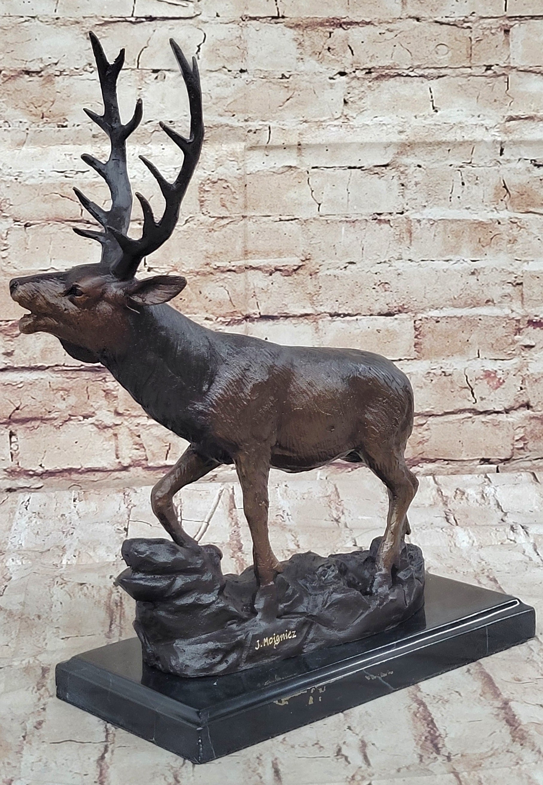 Bronze Marble Statue Elk Deer Caribou Buck Stag Lodge Sculpture Figure