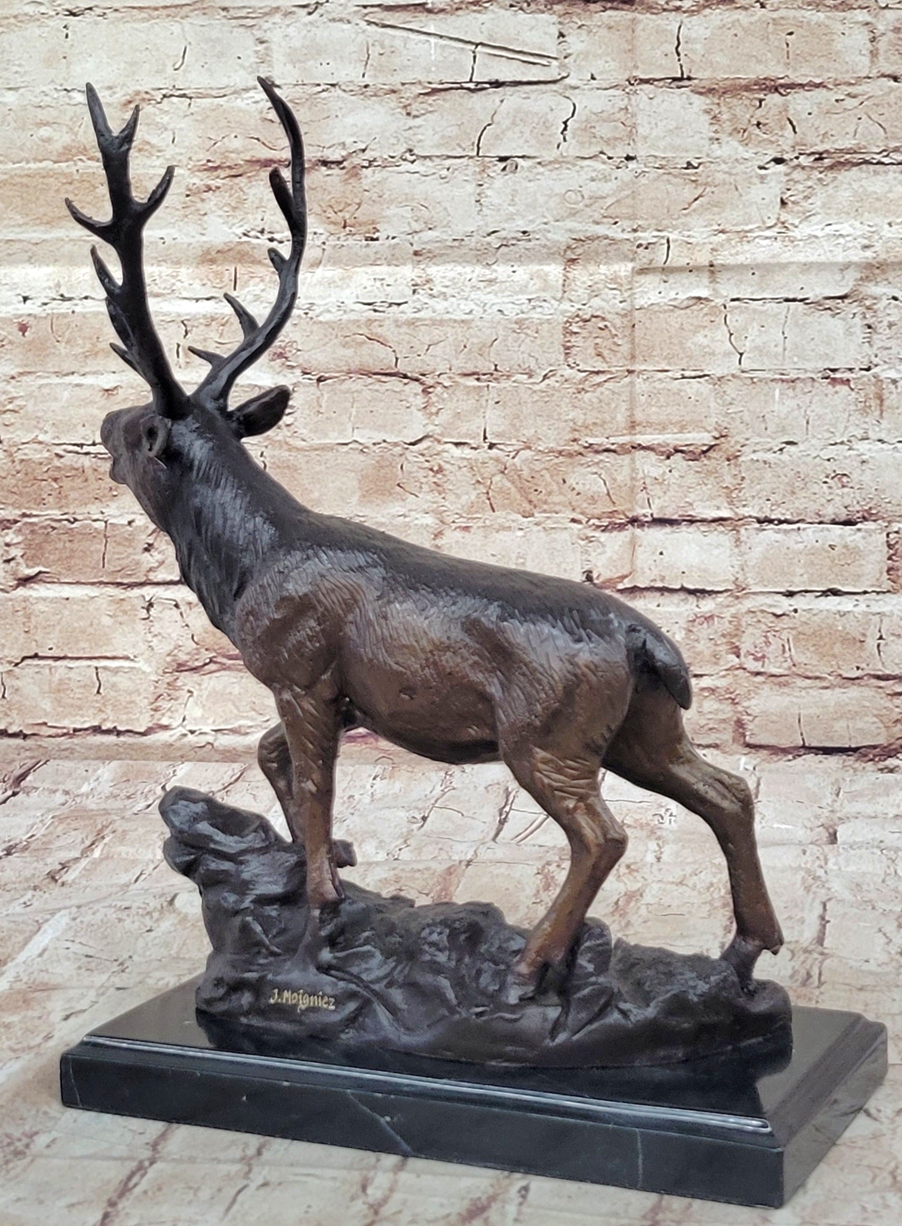 Bronze Marble Statue Elk Deer Caribou Buck Stag Lodge Sculpture Figure